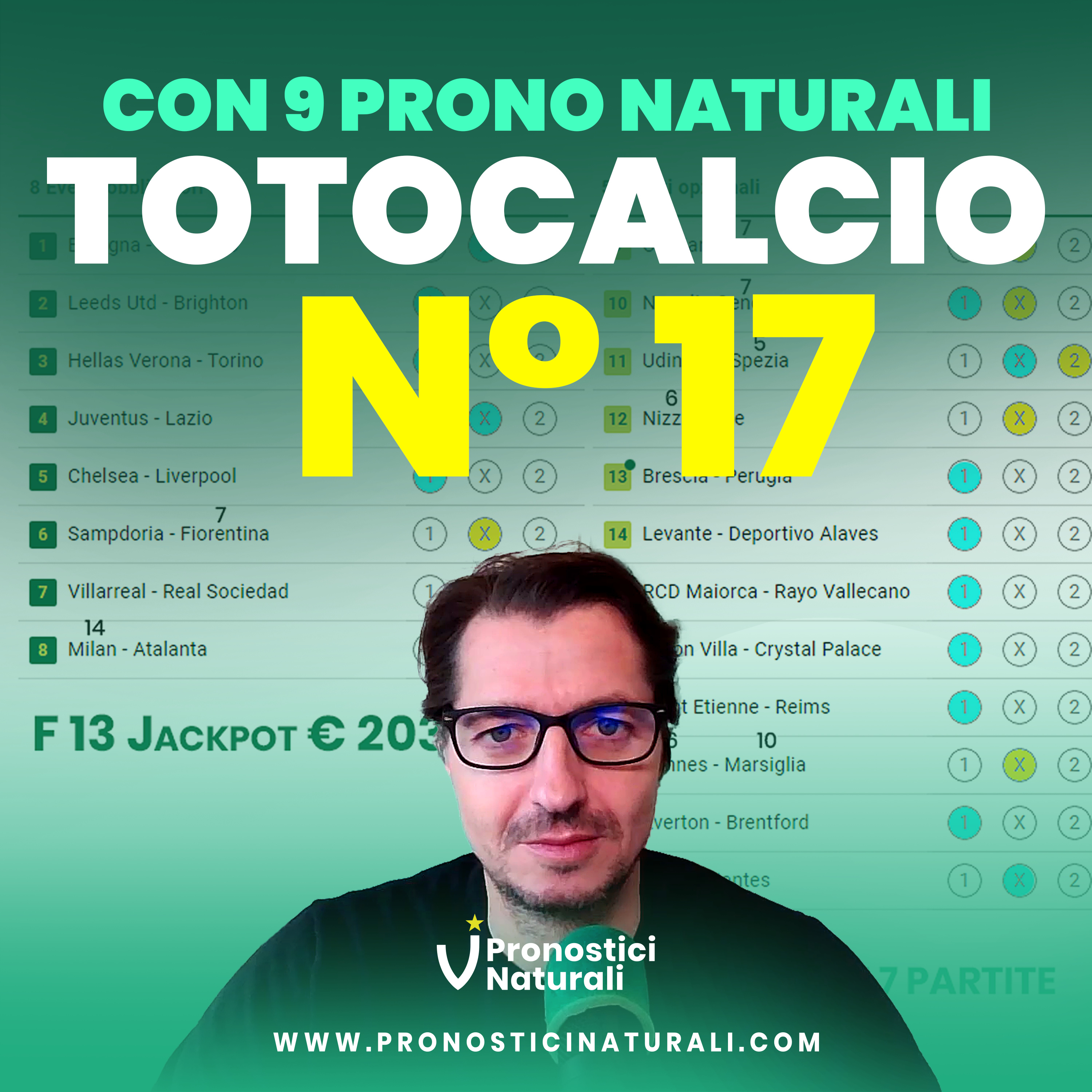 Schedina Totocalcio 17 Video analisi con 9 Pronostici Naturali e jackpot su F13 oltre 200.000 euro episode artwork