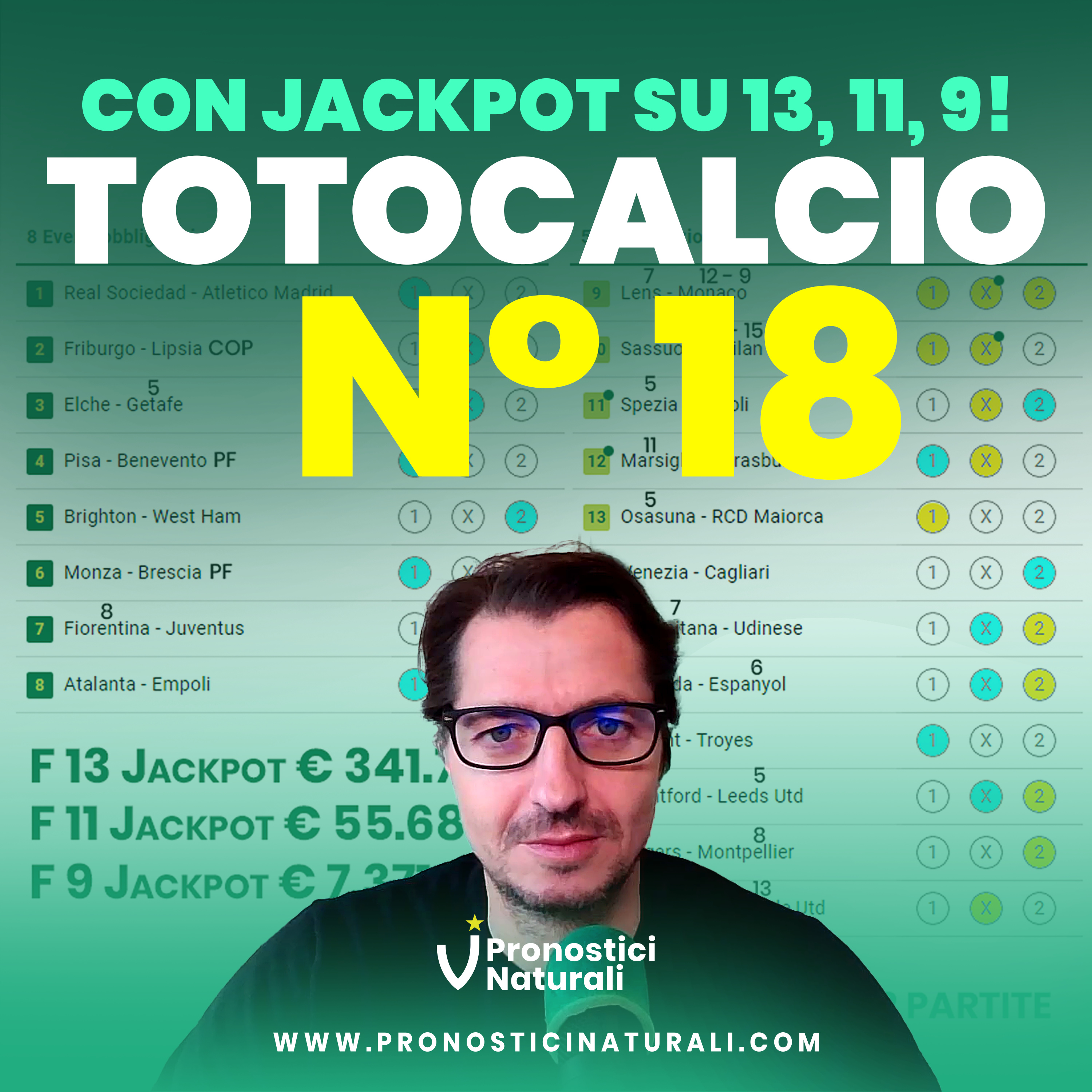 Schedina Totocalcio 18: jackpot su Formula 13, 11 e 9! Analisi pre partita e 15 Pronostici Naturali episode artwork