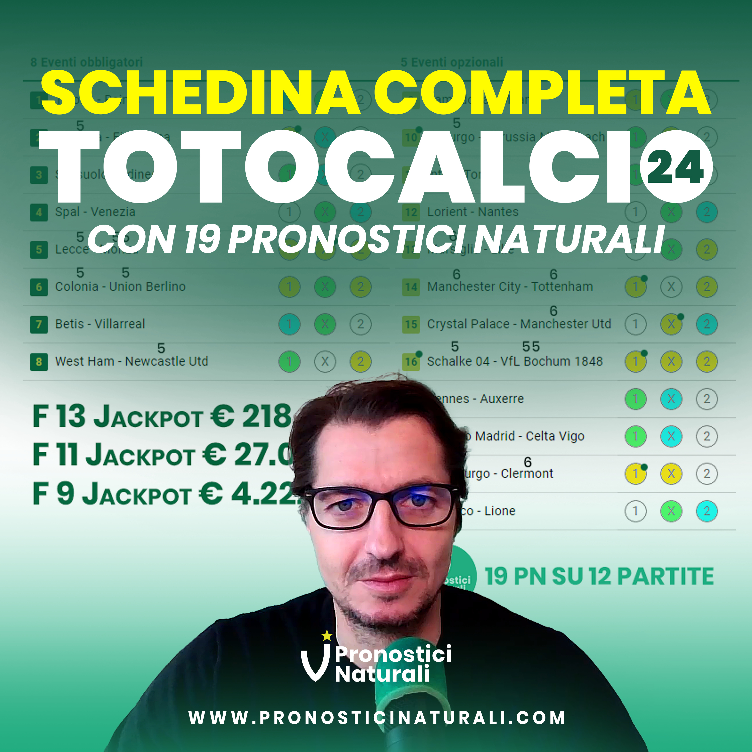 Totocalcio 24 con TUTTE le partite in Schedina + 3 JACKPOT e 19 Pronostici Naturali