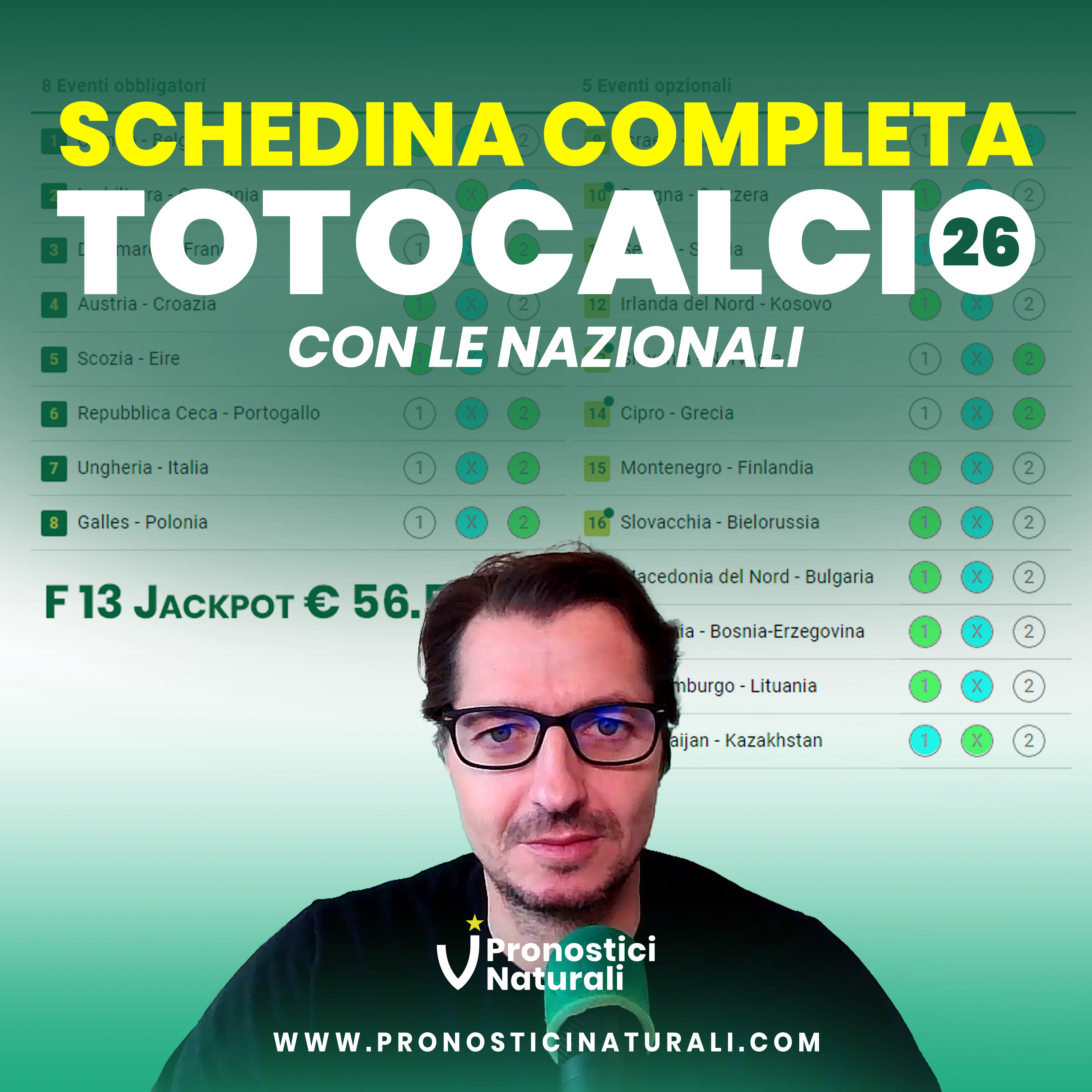 Totocalcio 26 con Nazionali TUTTE le partite in Schedina e jackpot su Formula 13 di 56K eur
