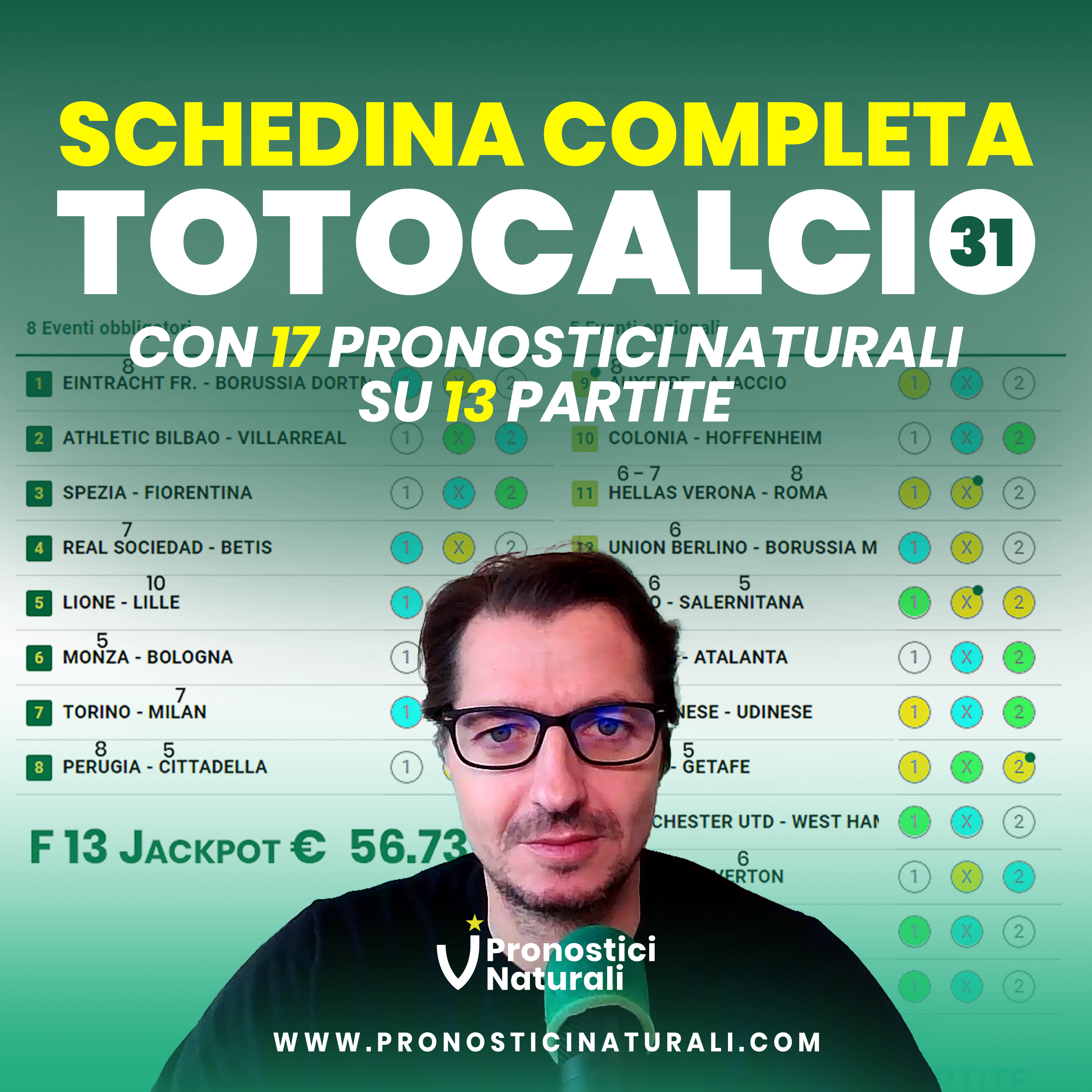 Pronostici Schedina Totocalcio 31 tutte le partite con 17 Pronostici Naturali su 13 partite