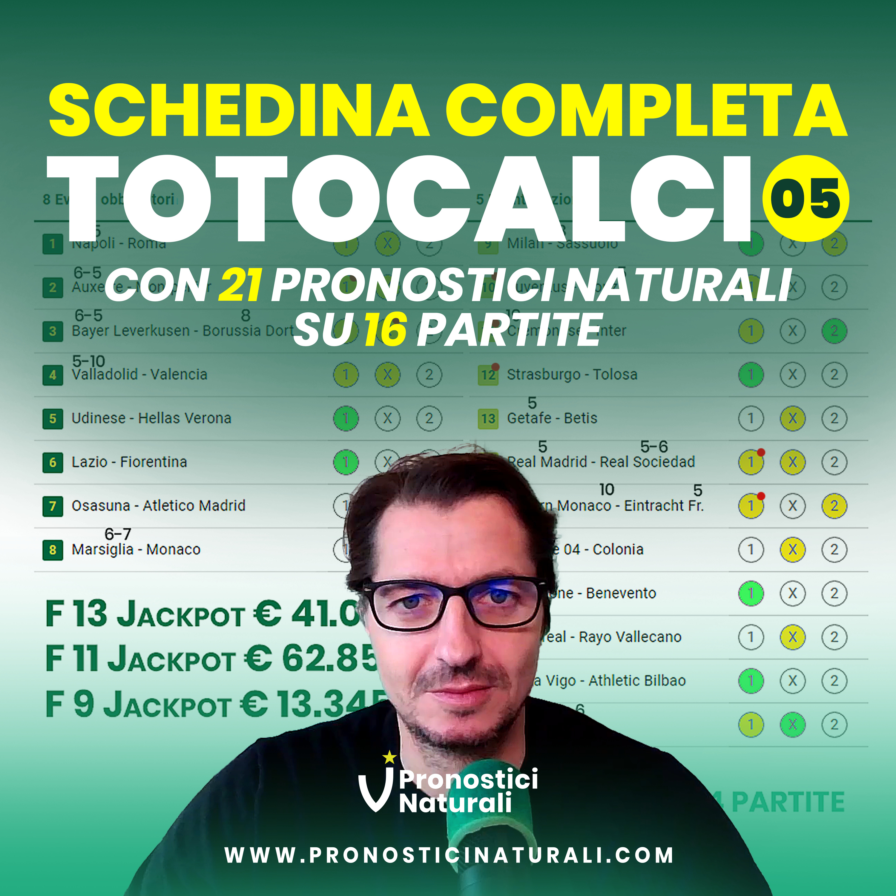 3 JACKPOT nella prossima Schedina TOTOCALCIO con 21 Pronostici Naturali, tutti i pronostici episode artwork