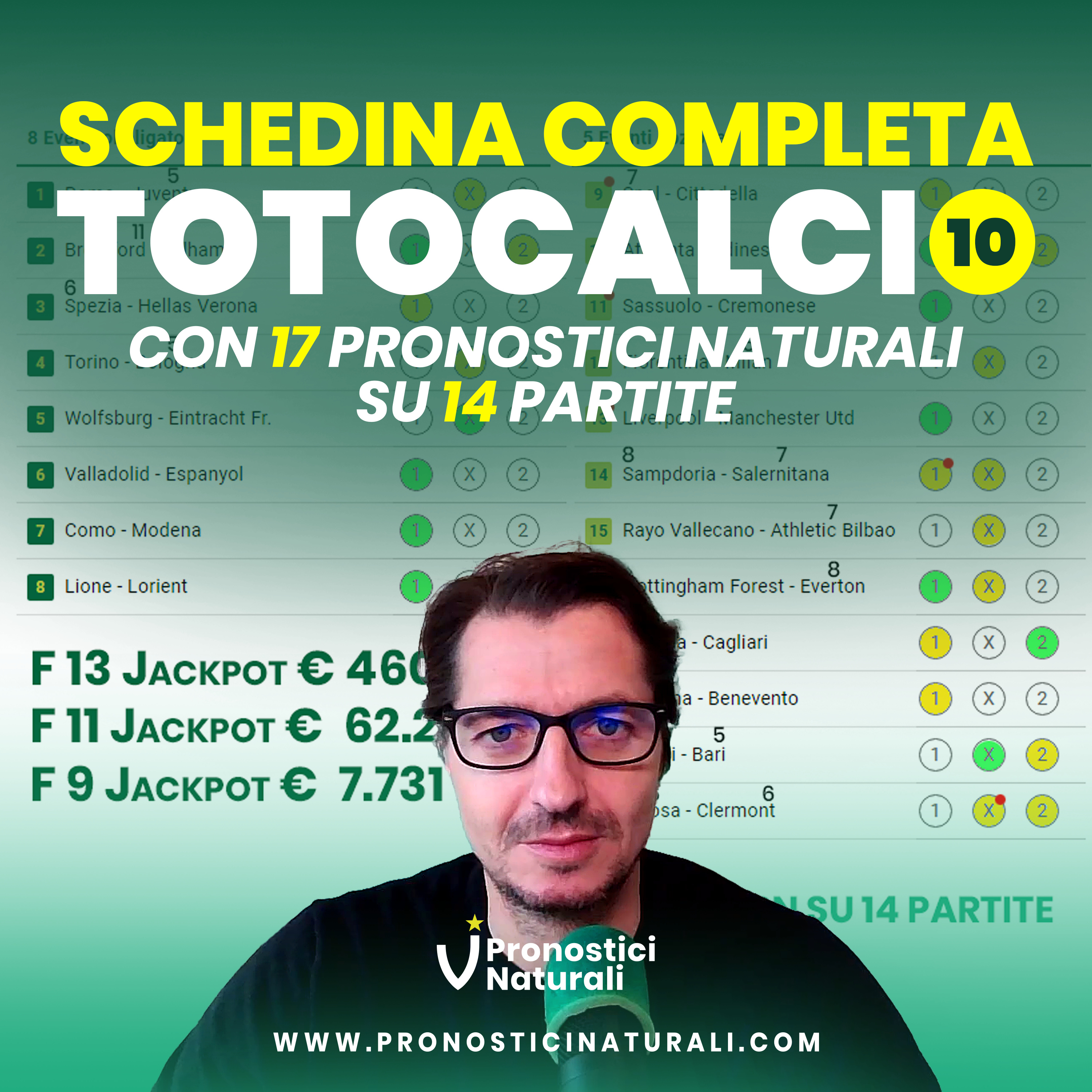 3 JACKPOT Totocalcio 10! F13 € 460.000 Formula 11 € 62.000 F7 € 7.700 + 17 Pronostici Naturali episode artwork