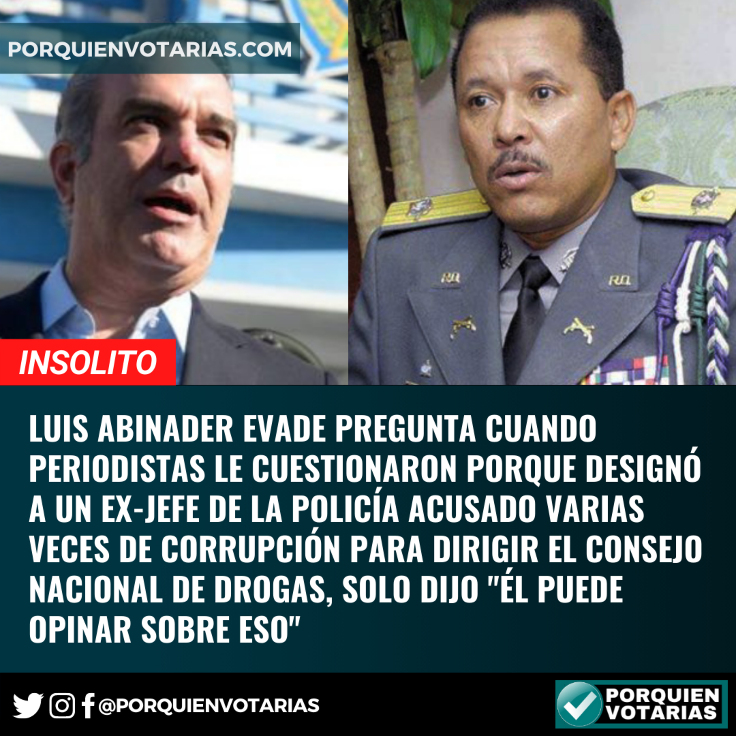  Luis Abinader evade pregunta cuando periodistas le cuestionaron porque designó a un ex-jefe de la policía acusado varias veces de corrupción para dirigir el consejo nacional de drogas, solo dijo "Él  episode artwork