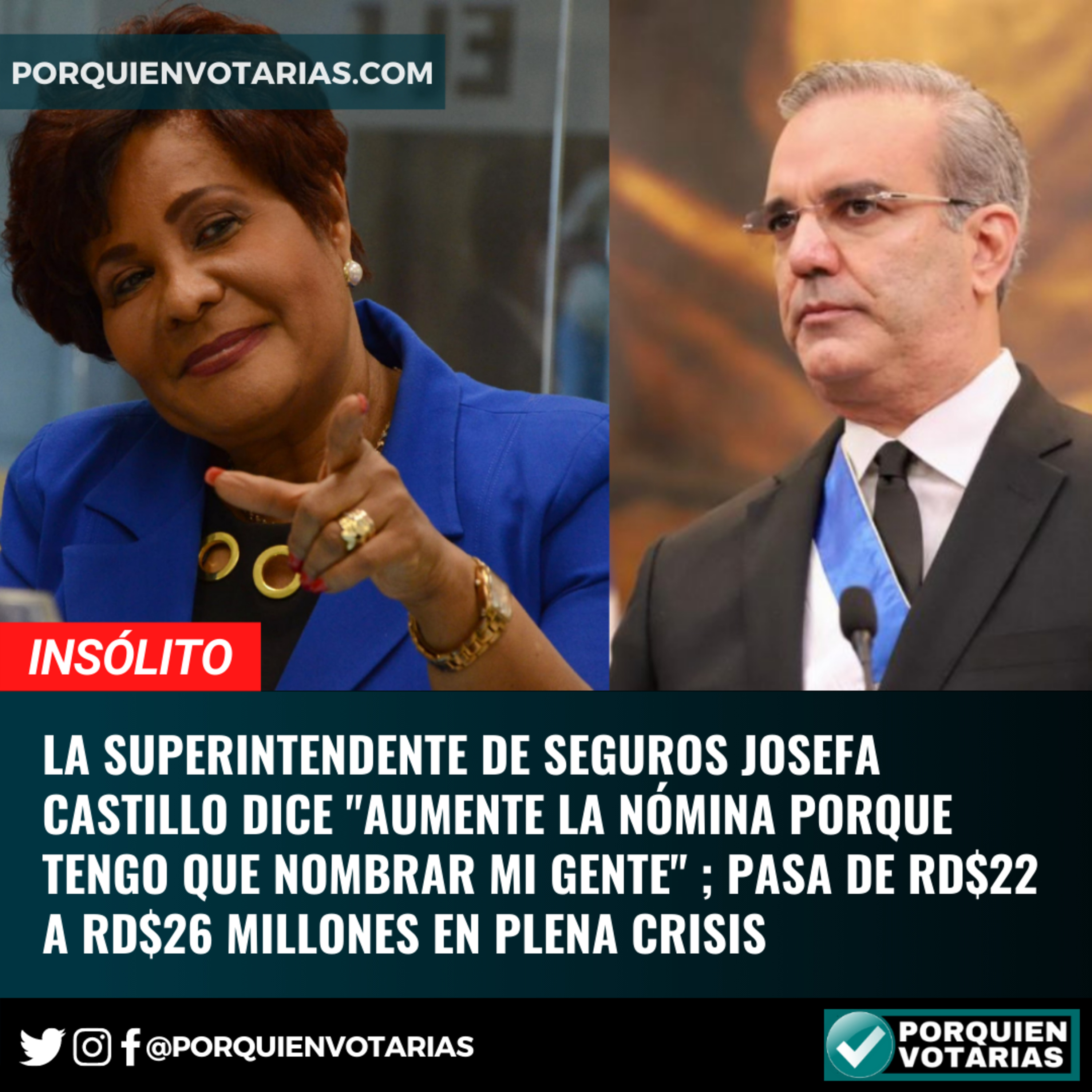 INSÓLITO: La superintendente de Seguros Josefa Castillo dice "Aumente la nómina porque tengo que nombrar mi gente" ; Pasa de RD$22 a RD$26 millones en plena crisis  episode artwork