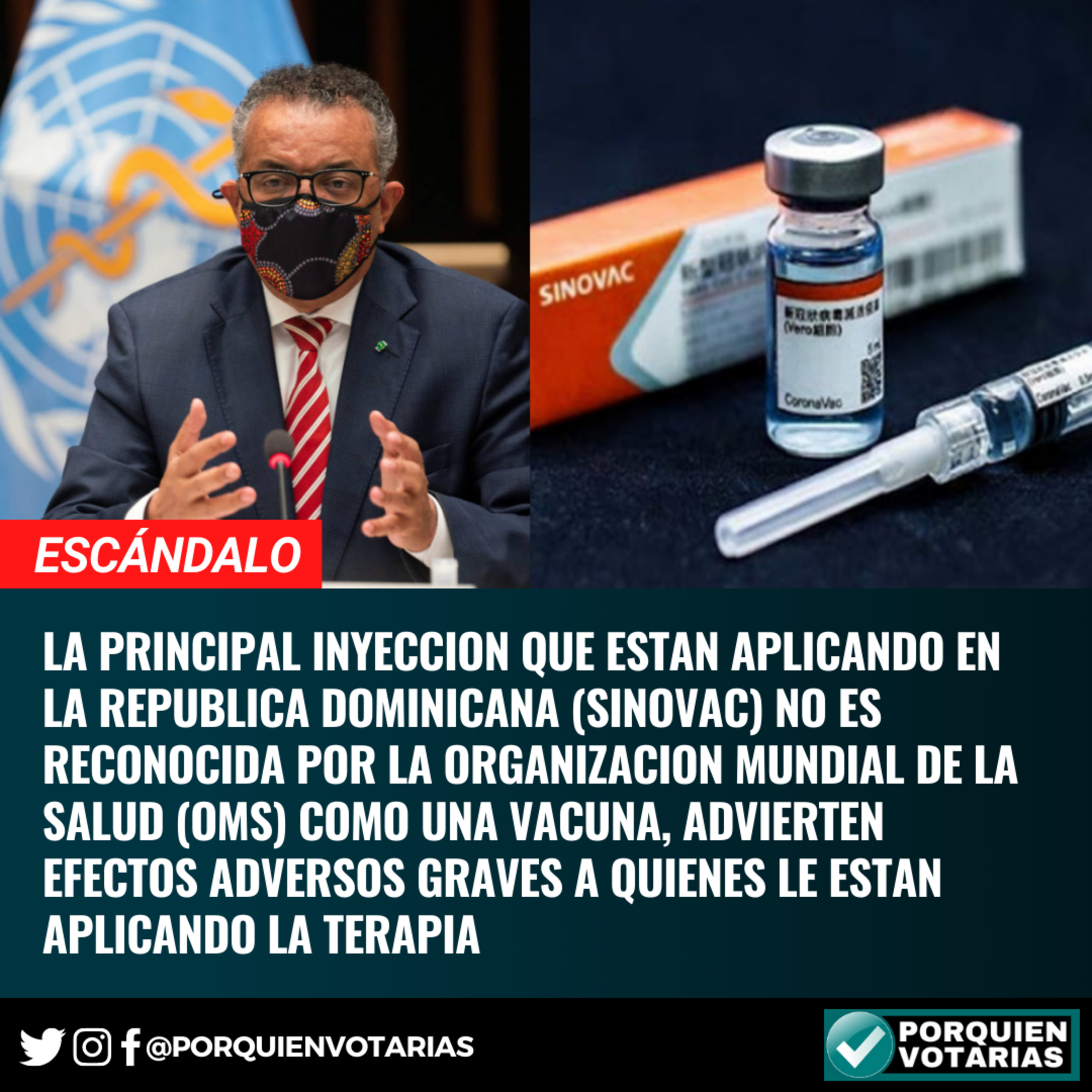 ESCÁNDALO MUY GRAVE: La principal inyección que están aplicando en la República Dominicana (SINOVAC) no es reconocida por la organización mundial de la salud (OMS) como una vacuna, advierten efectos a episode artwork