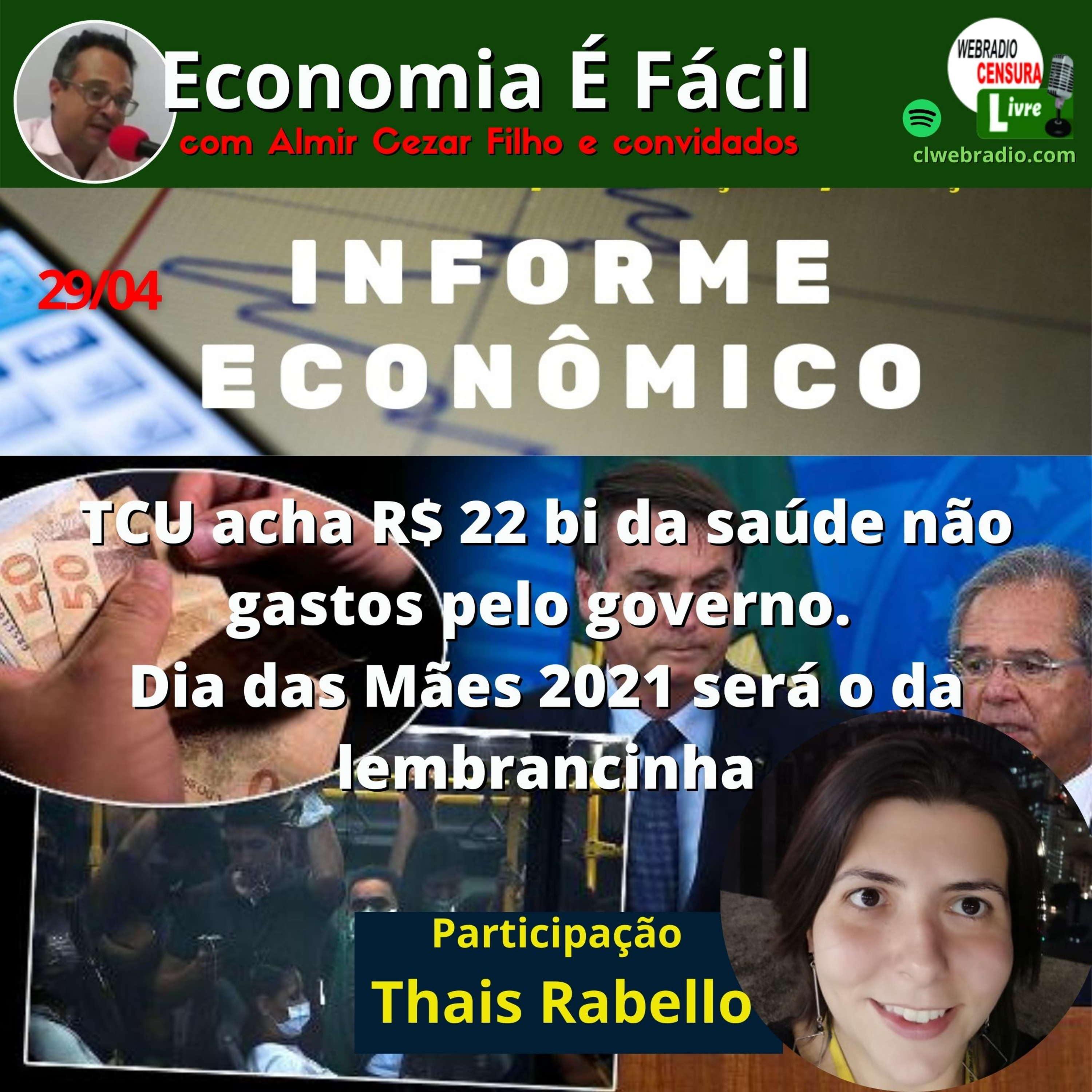 TCU acha R$ 22 bi da saúde não gastos pelo governo. Dia das Mães 2021 será o da lembrancinha | INFORME ECONÔMICO 29/04 episode artwork