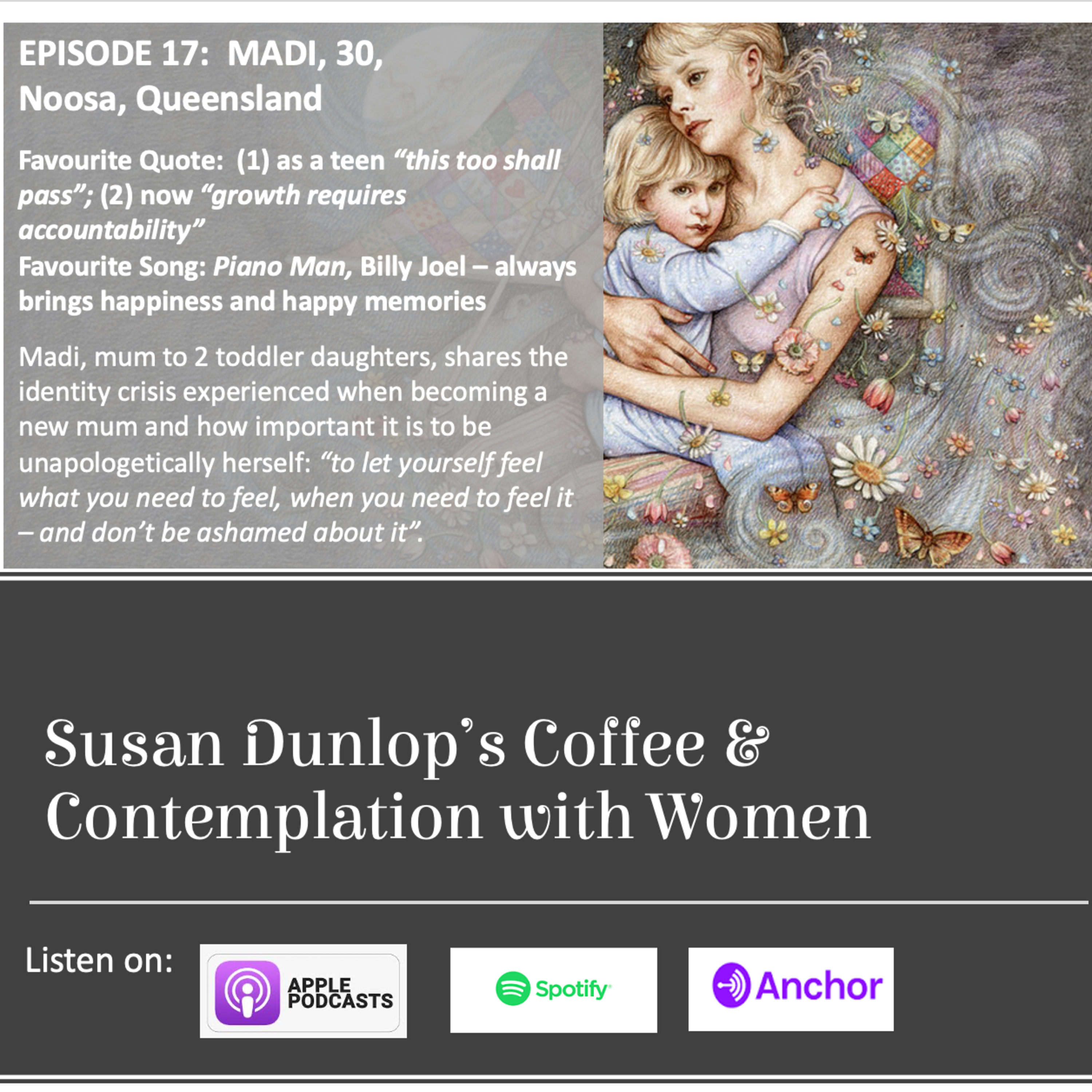Episode 17: Now unapologetically herself, my guest, Madi, 30, shares on the tough gig of early motherhood and making conscious choices. episode artwork
