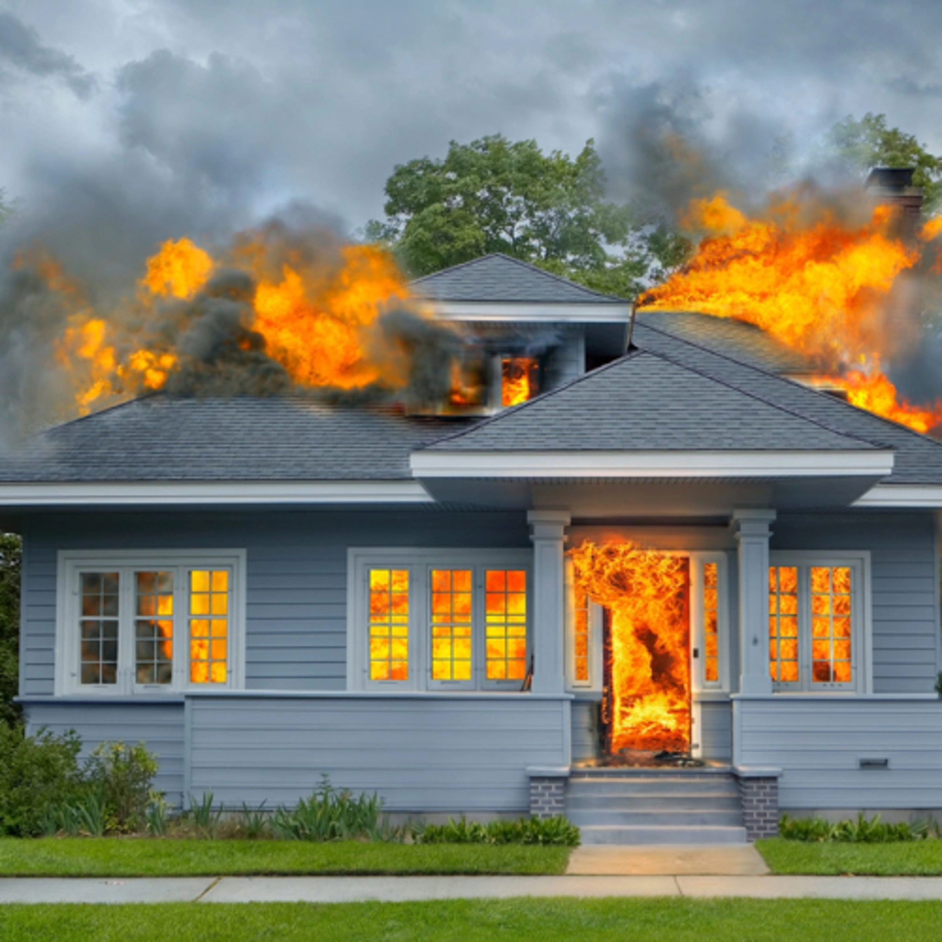 Burning house for burning building