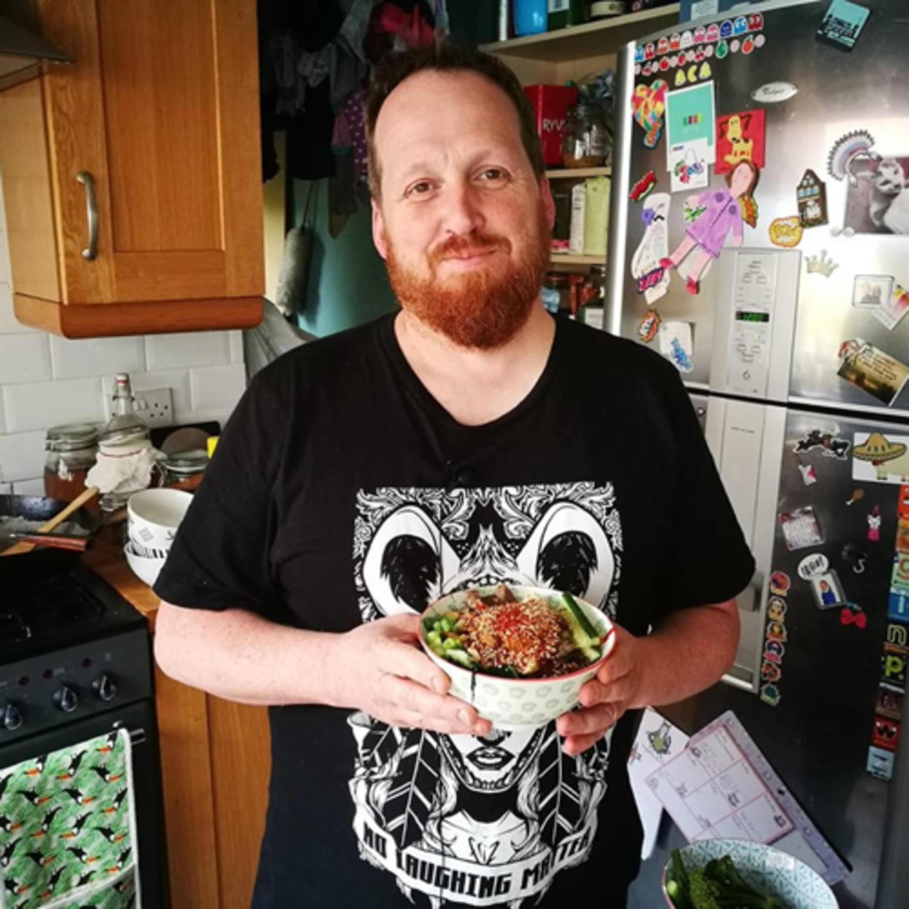 Adam cooks bibimbap