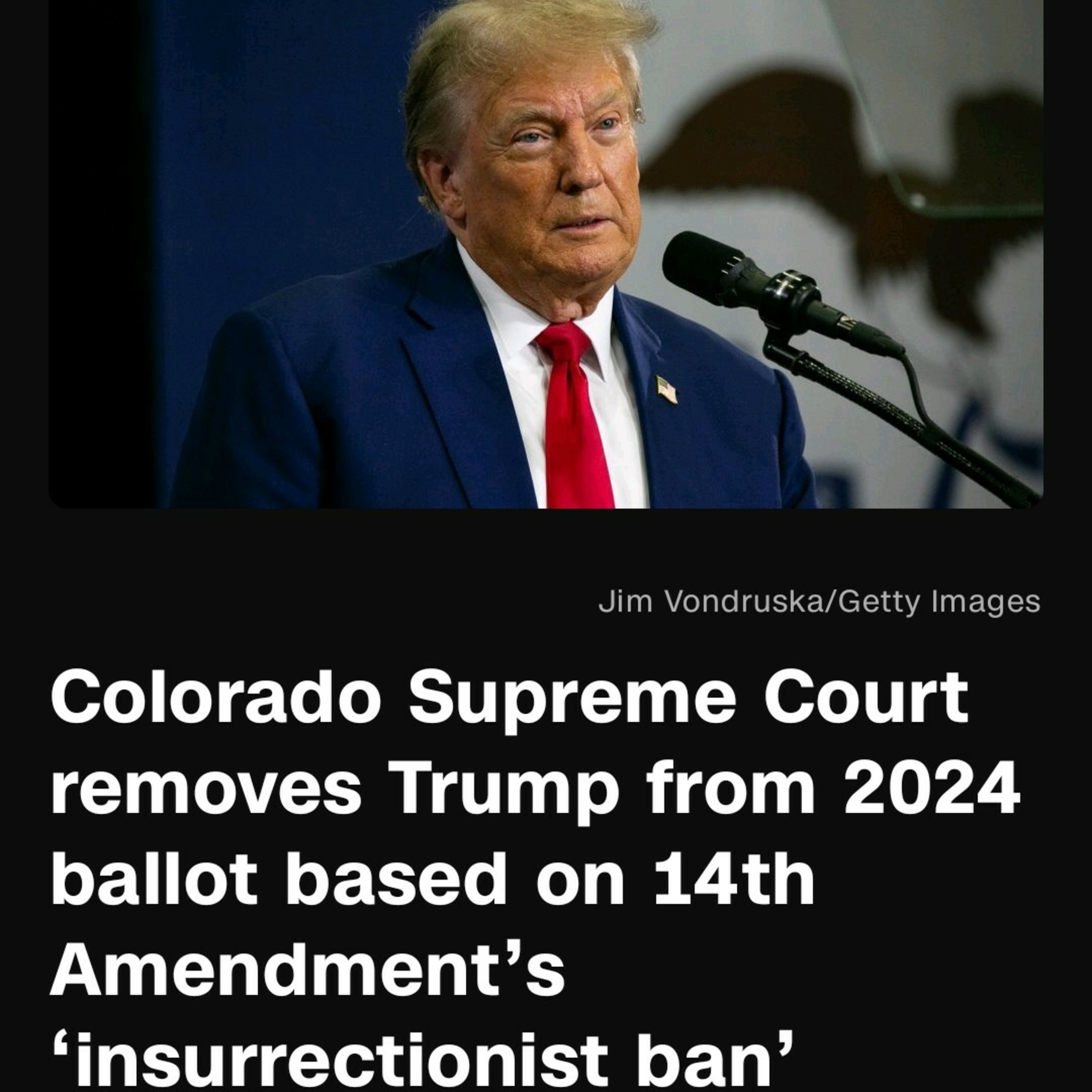 Colorado Supreme Court removed Trump from the 2024 ballot episode artwork
