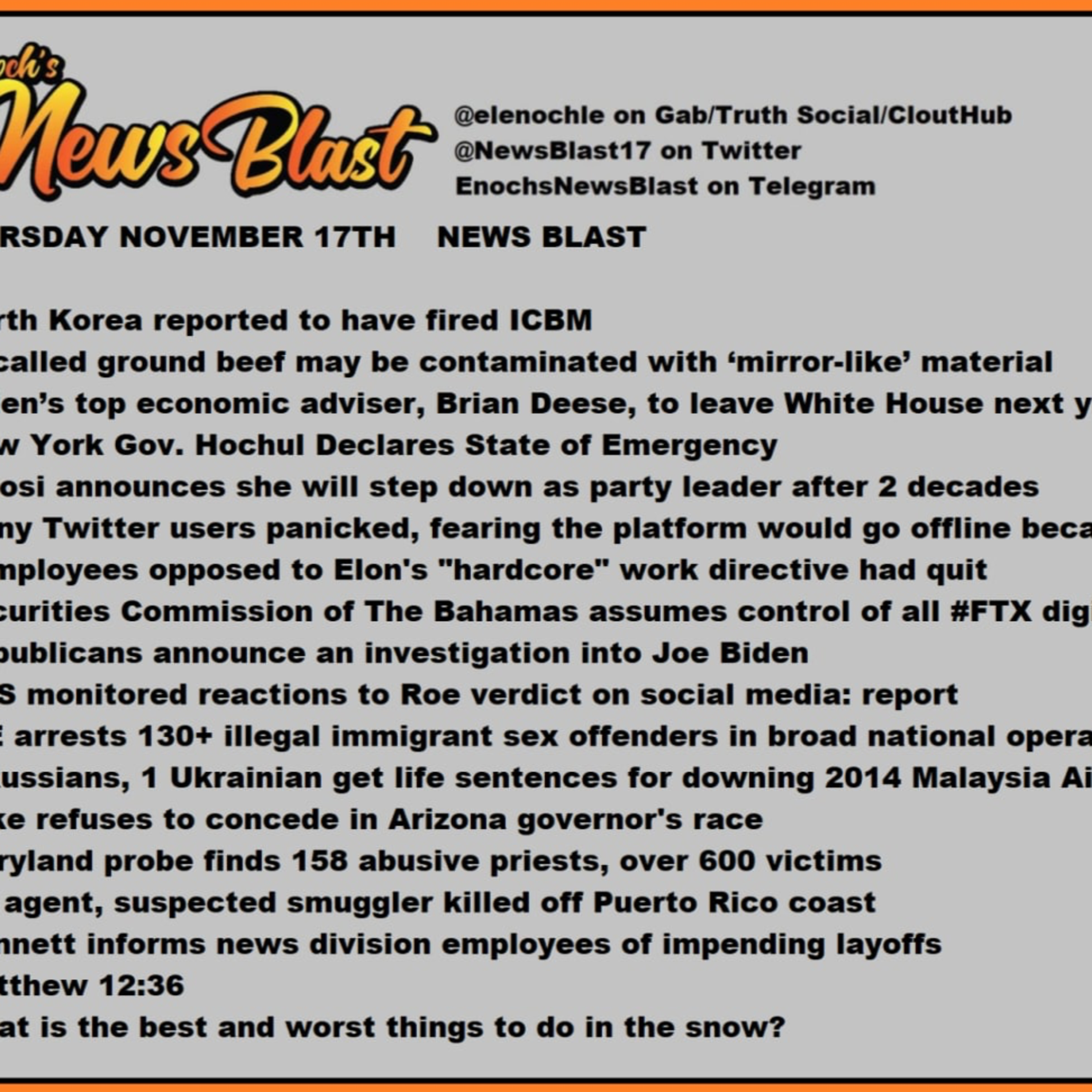 Thursday, November 17, 2022 News Blast episode artwork