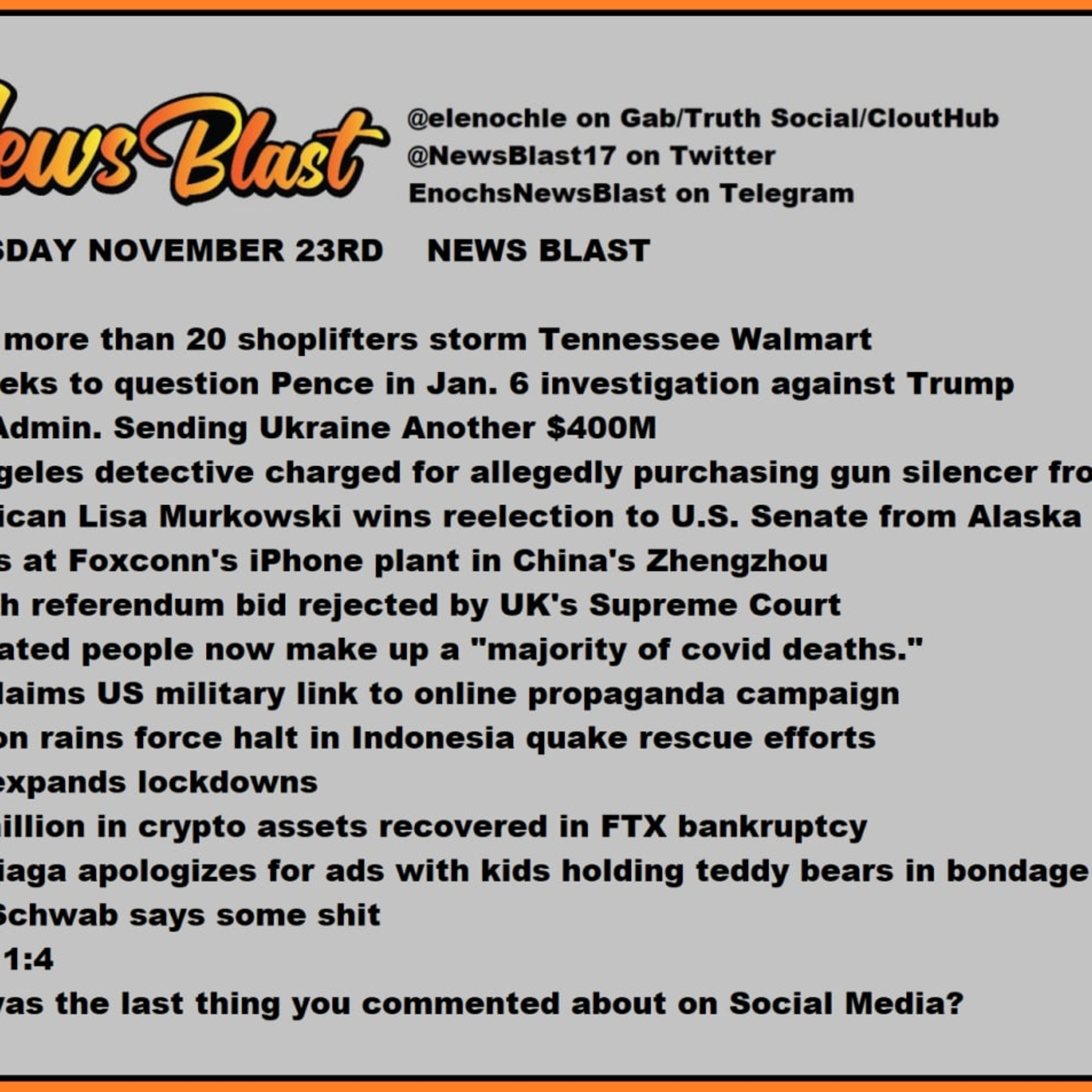Wednesday, November 23, 2022 News Blast.  episode artwork