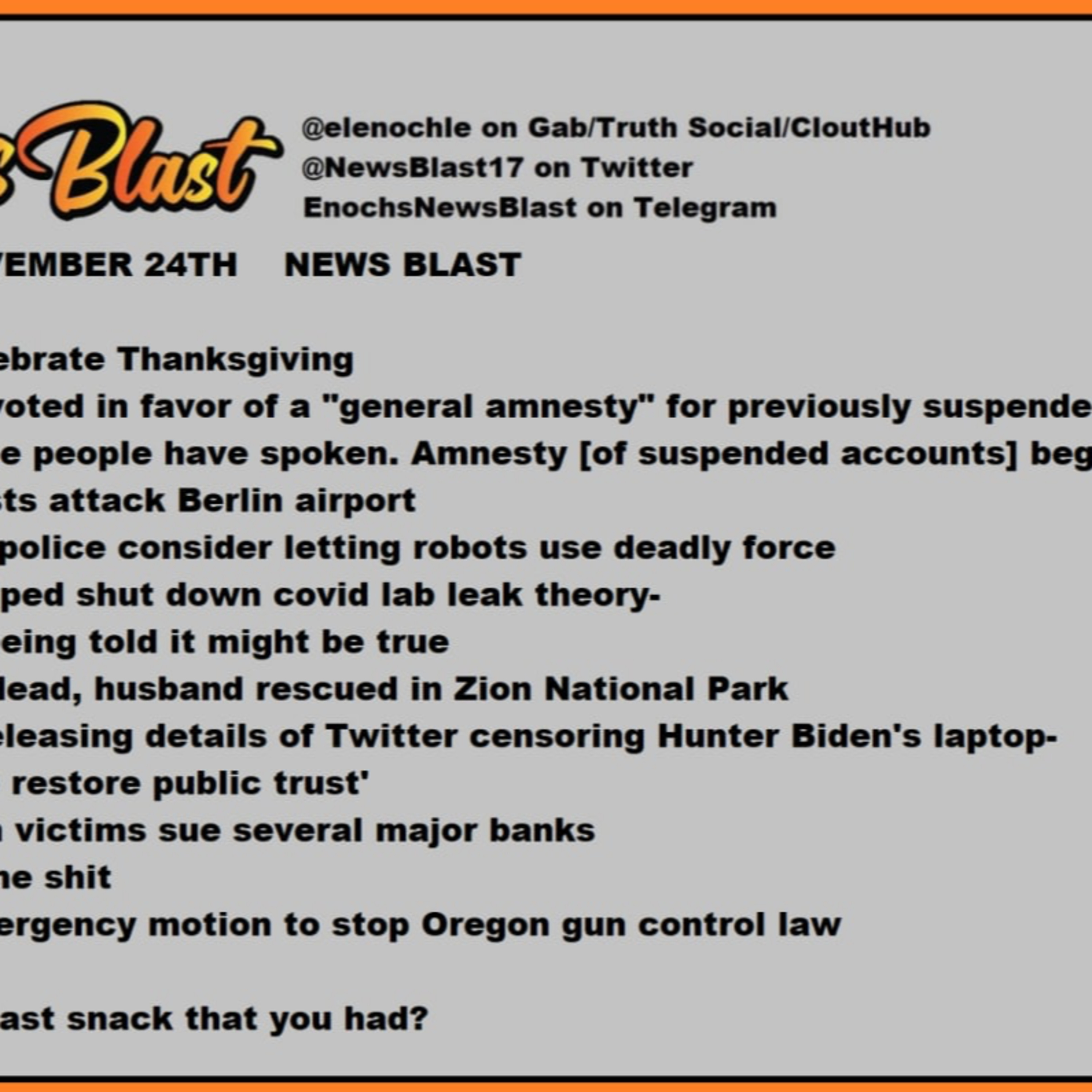 Thursday, November 24, 2022 News Blast episode artwork