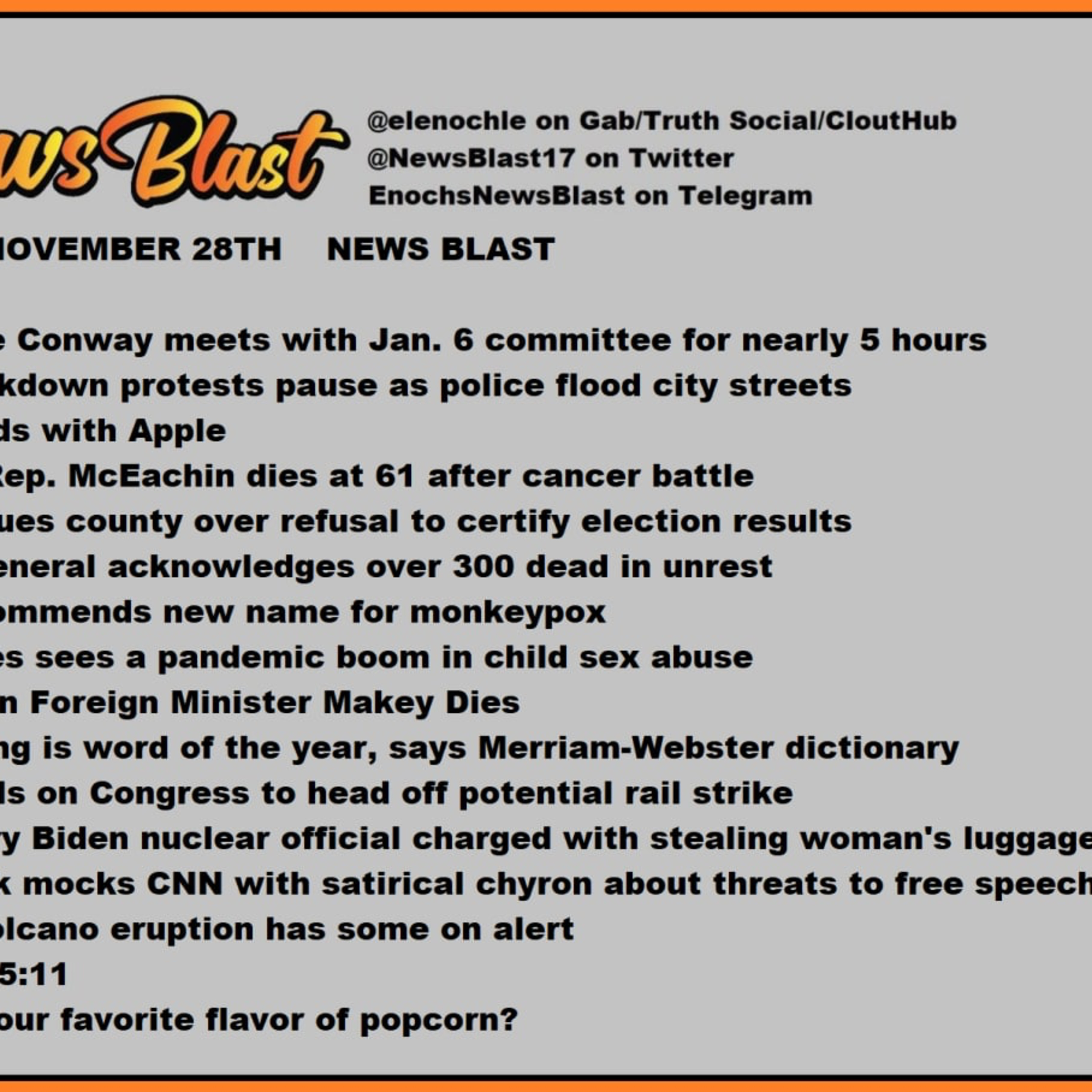 Monday, November 28, 2022 News Blast episode artwork