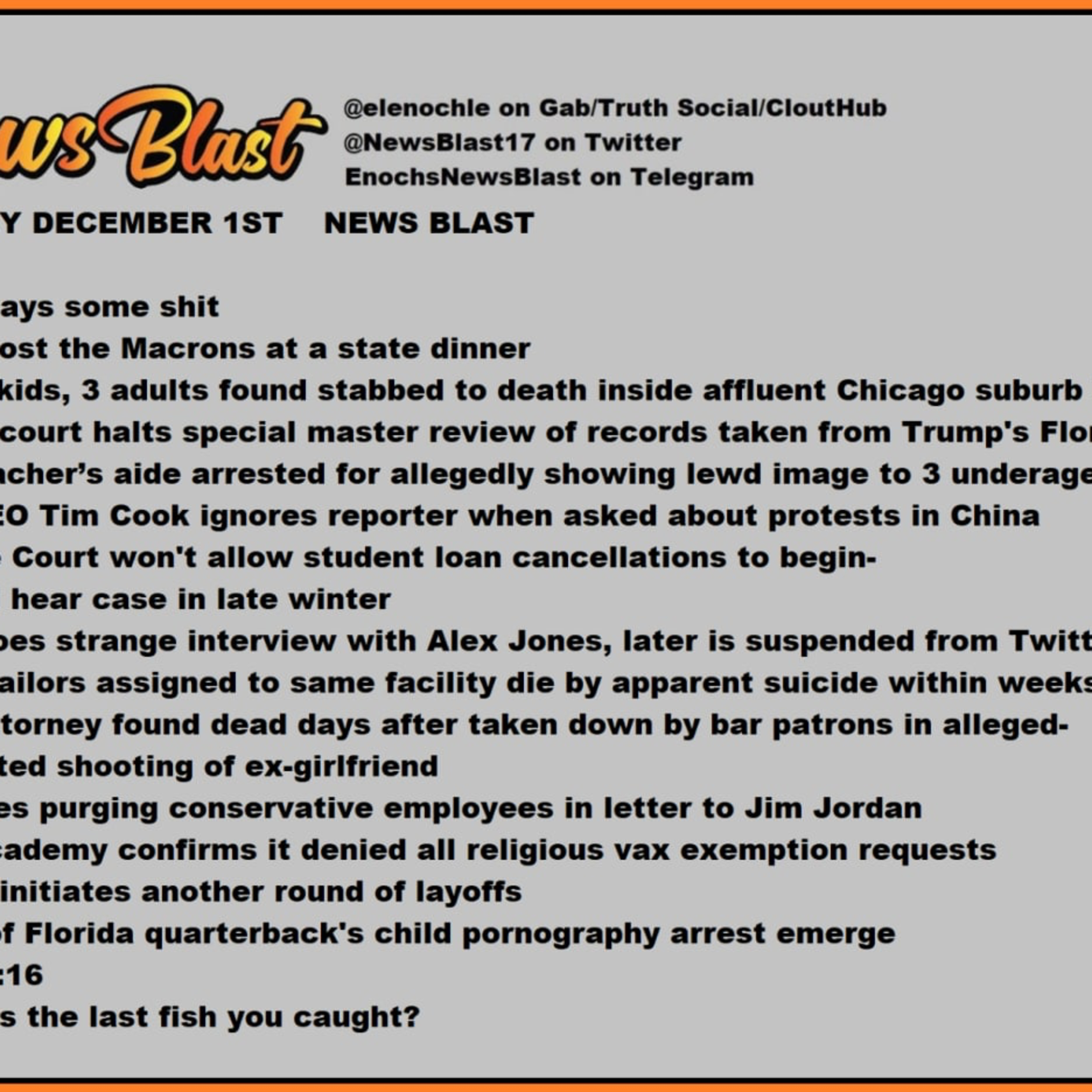 Thursday, December 1, 2022 News Blast episode artwork