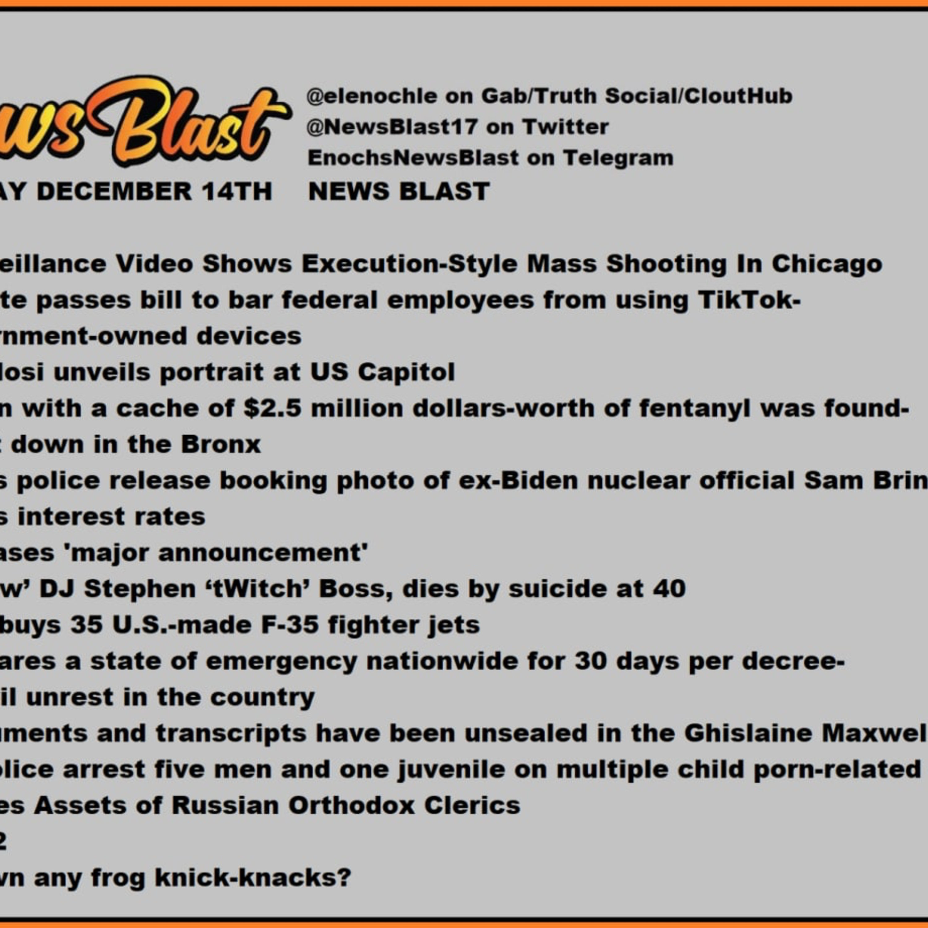 Wednesday, December 14, 2022 News Blast episode artwork