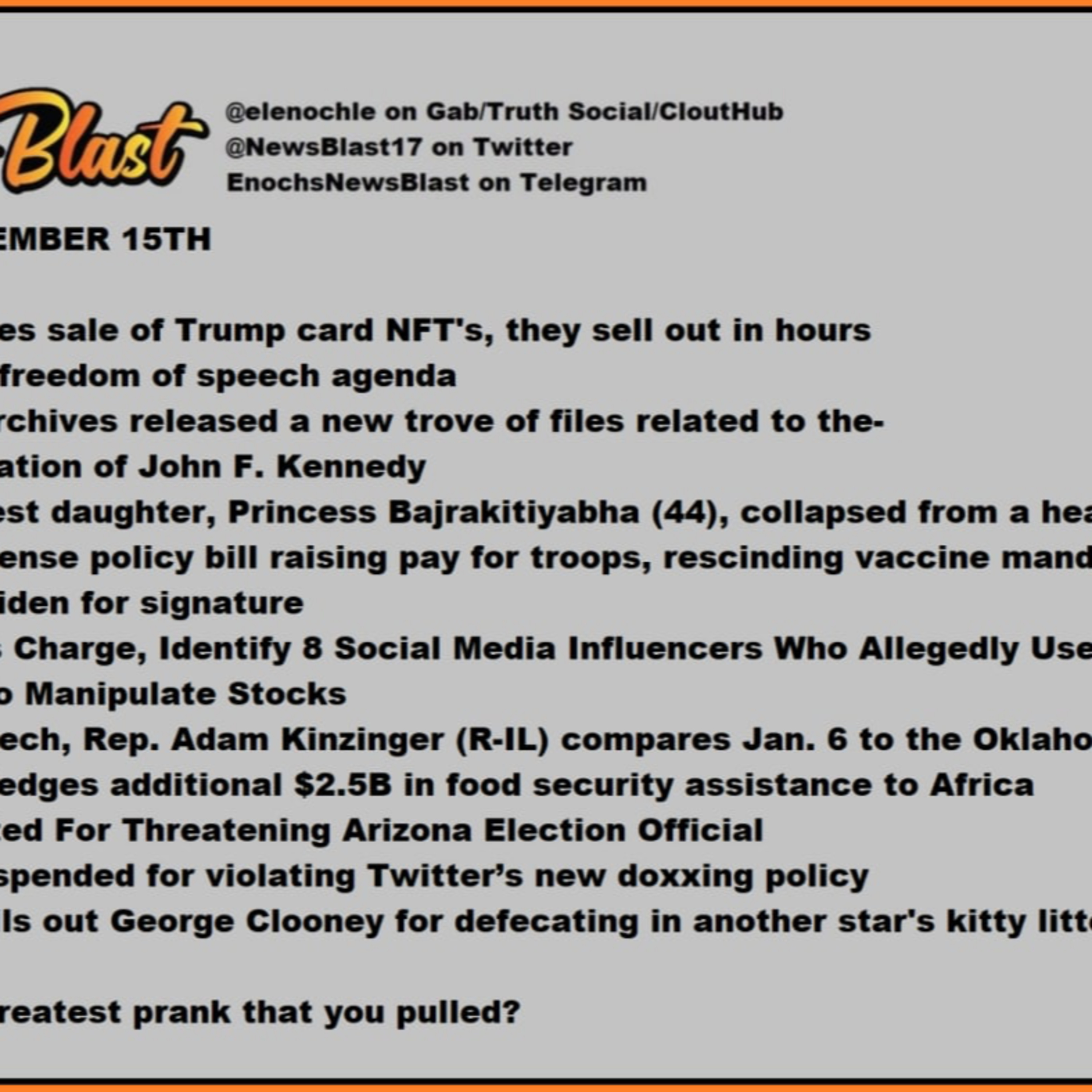 Thursday, December 15, 2022 News Blast episode artwork