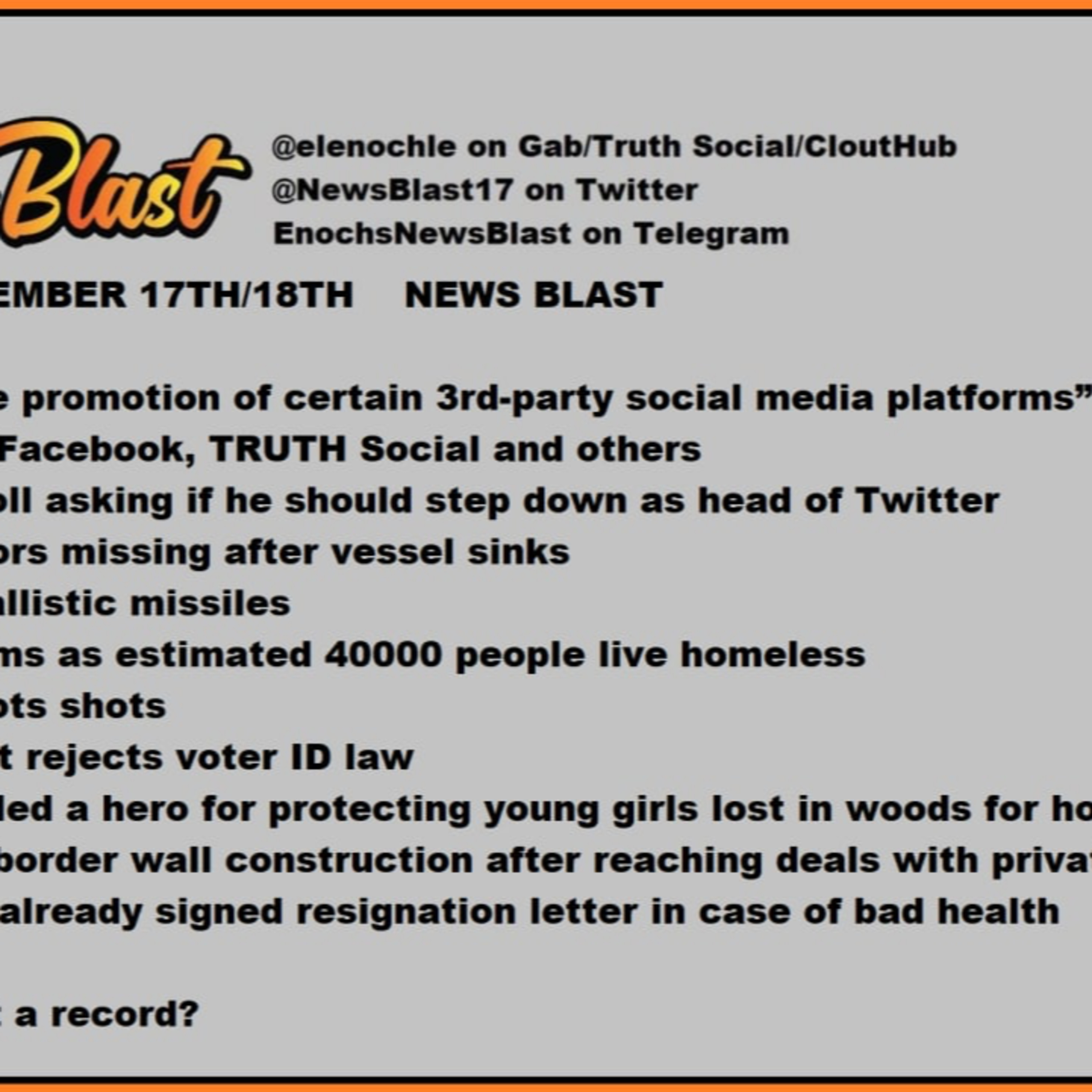 Weekend of December 17/ 18th 2022 News Blast episode artwork