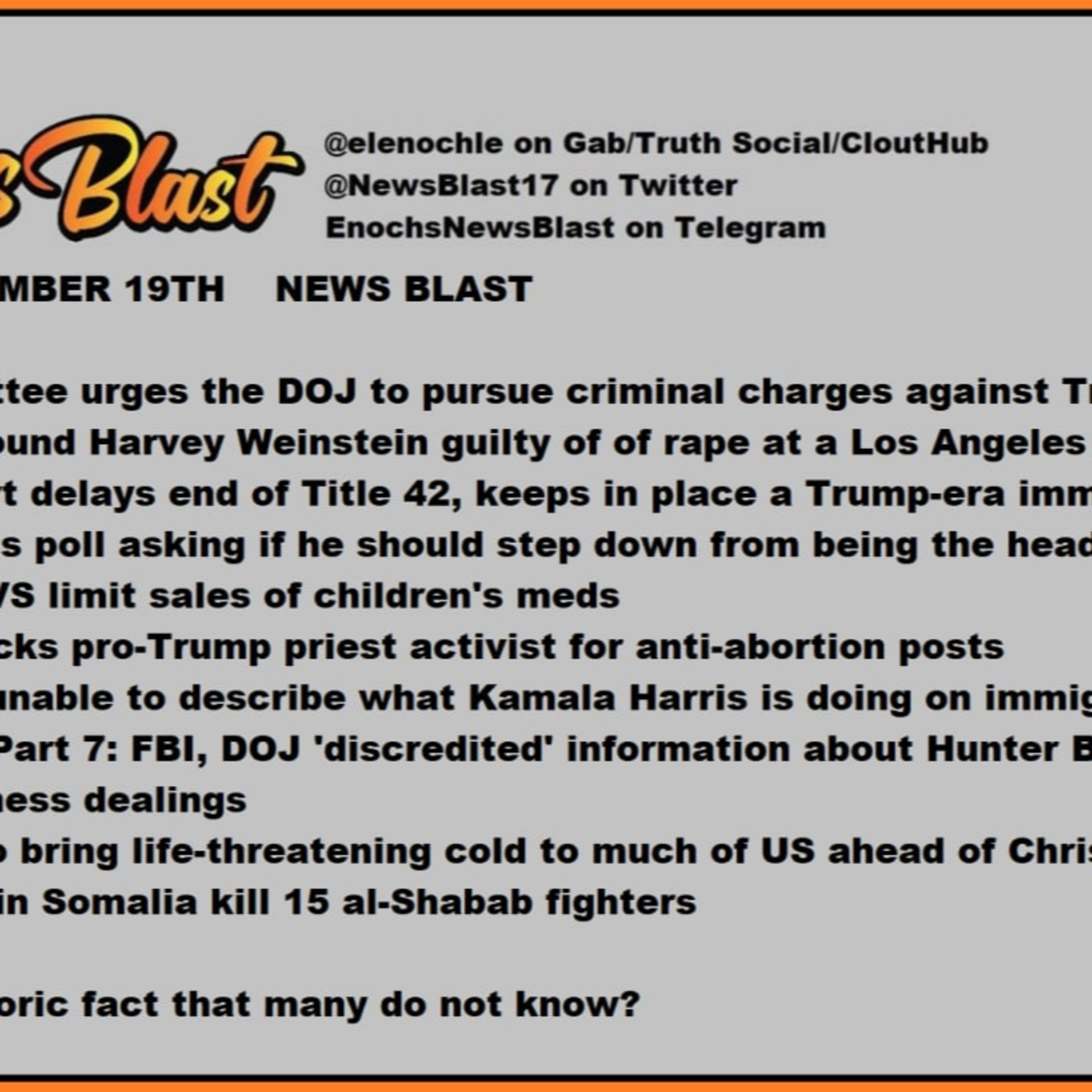 Monday, December 19, 2022 News Blast episode artwork