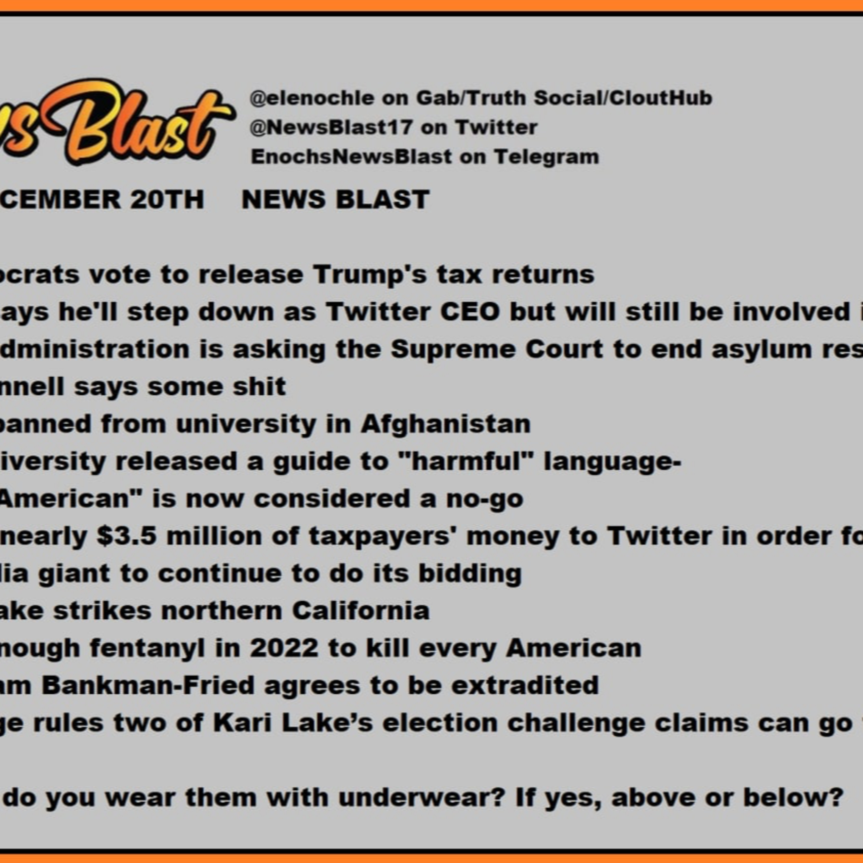 Tuesday, December 20, 2022 News Blast episode artwork