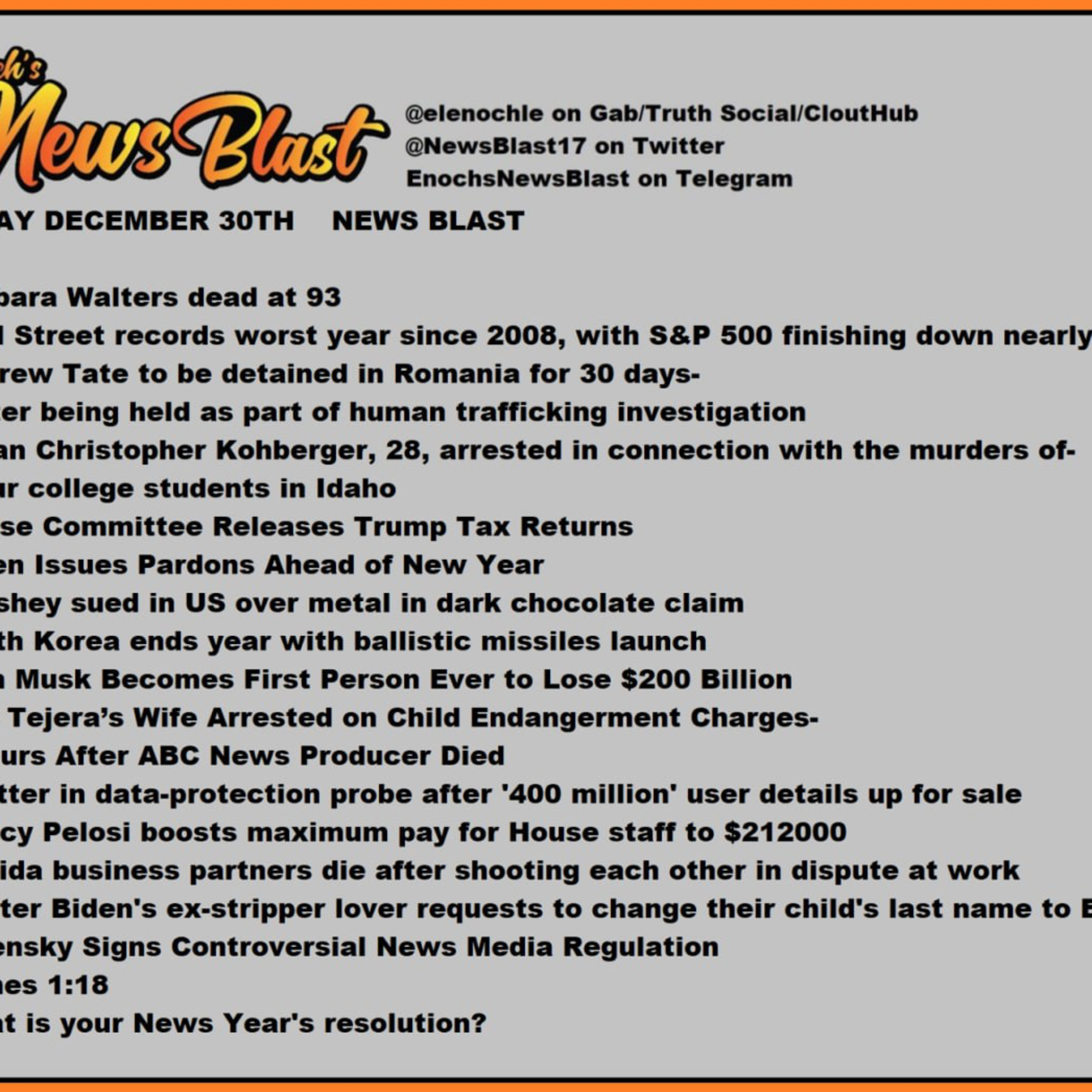 Friday, December 30, 2022 News Blast episode artwork