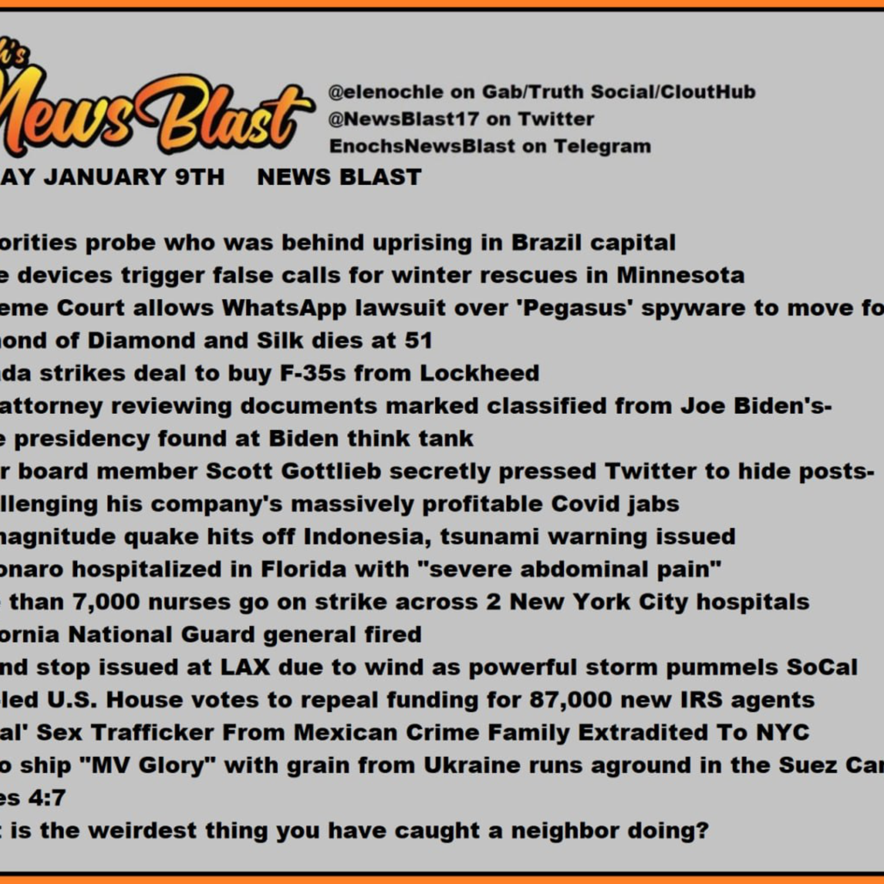 Monday, January 9, 2023 News Blast episode artwork