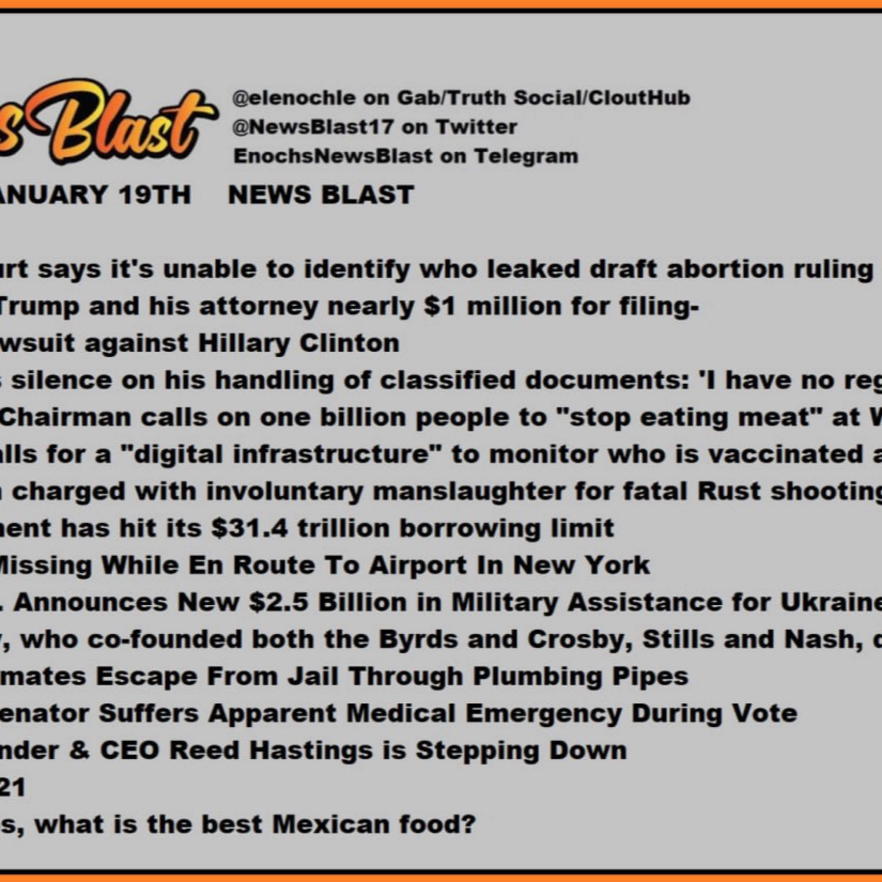 Thursday, January 19, 2023 News Blast episode artwork