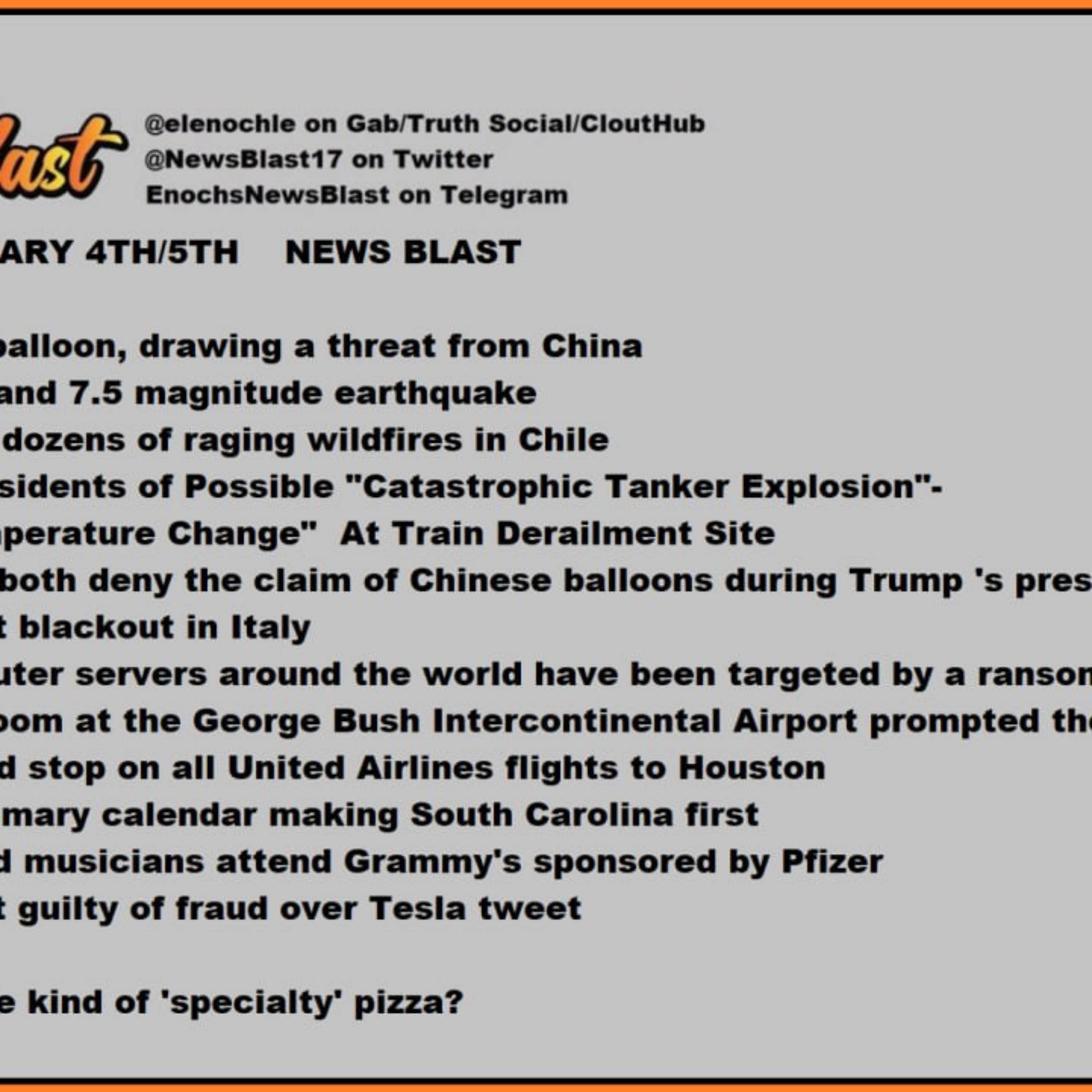 Weekend of Febuary 4/5,2023 News Blast.  episode artwork