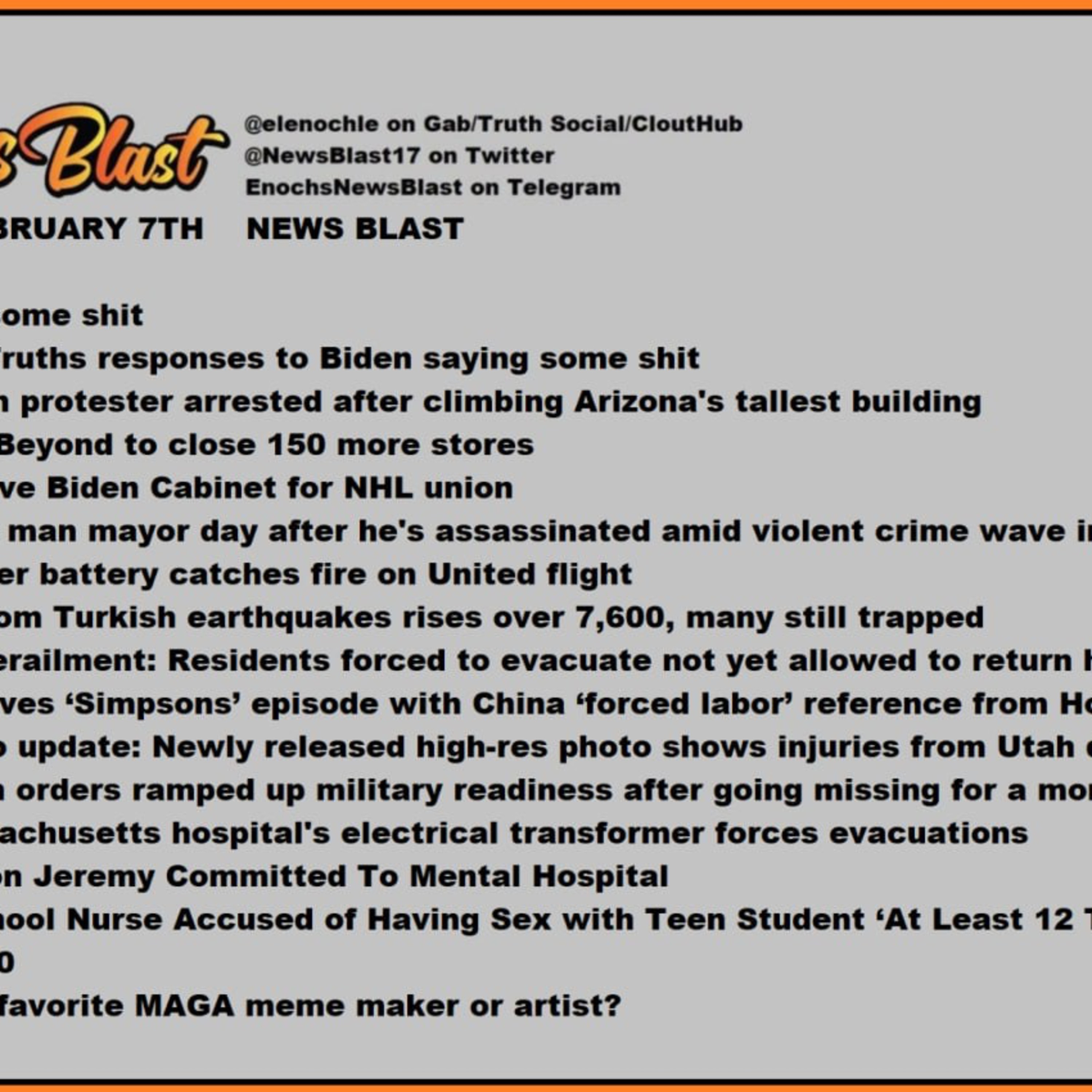 Tuesday February 7,2023 News Blast.  episode artwork