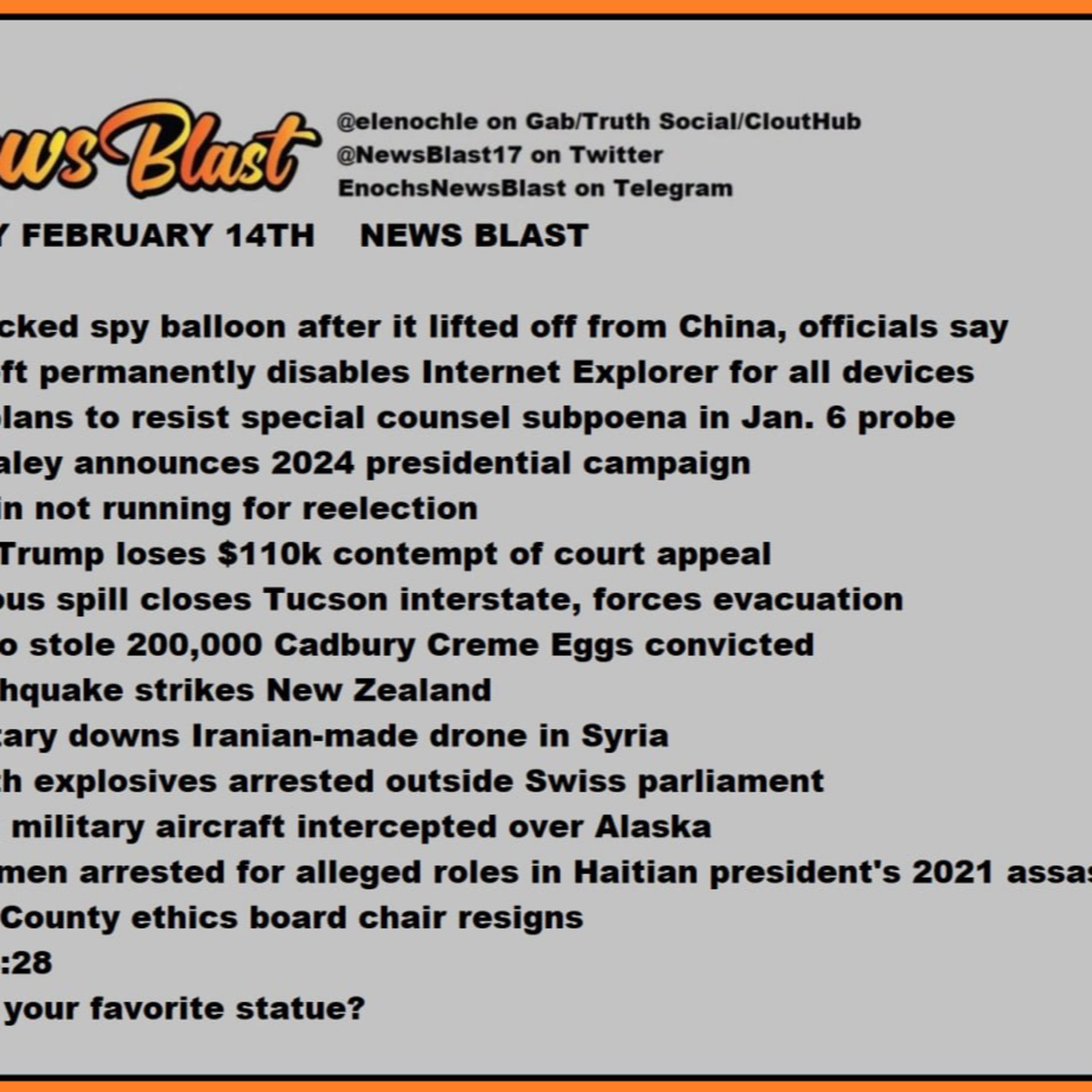 Tuesday, February 14, 2023 News Blast episode artwork