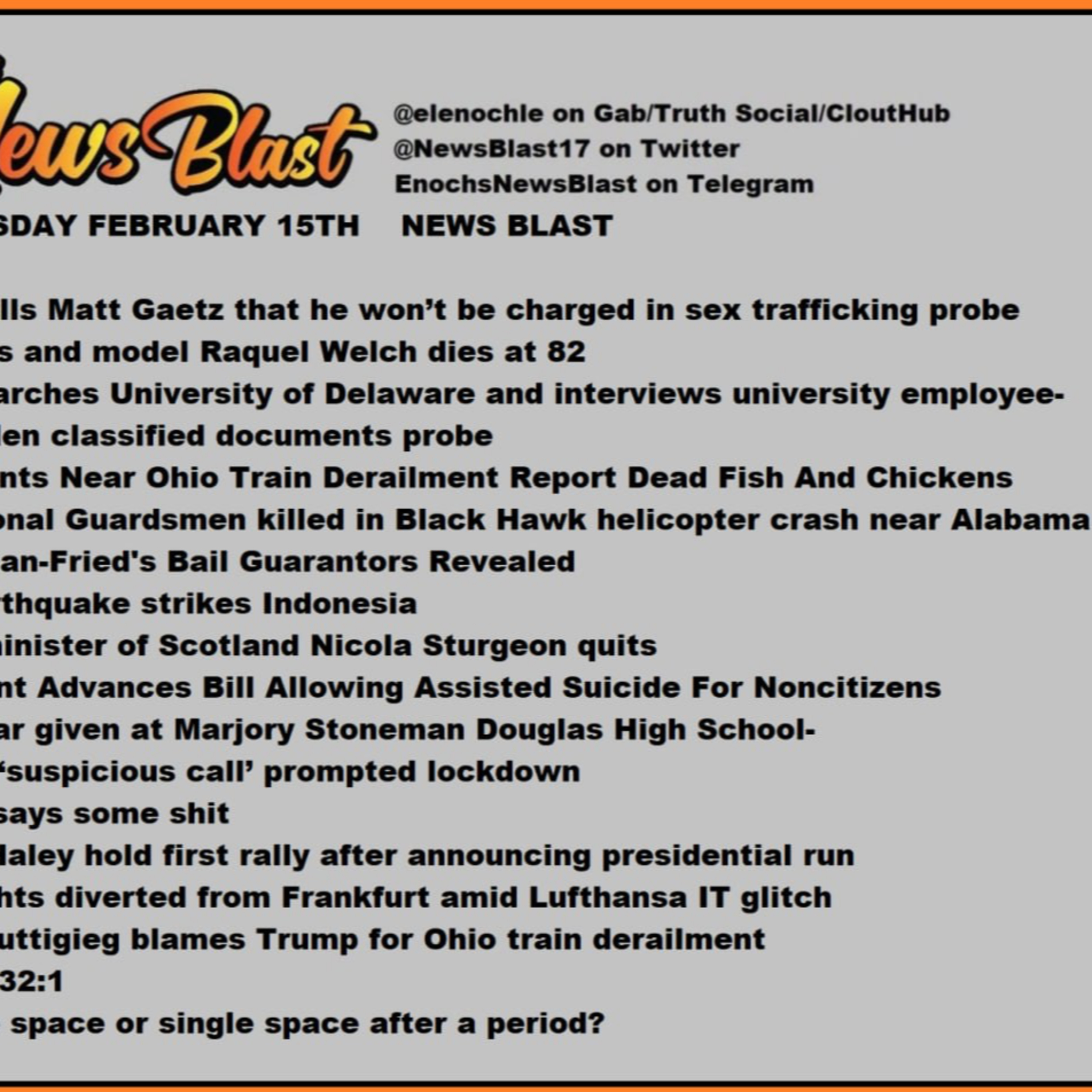 Wednesday, February 15, 2023 News Blast episode artwork