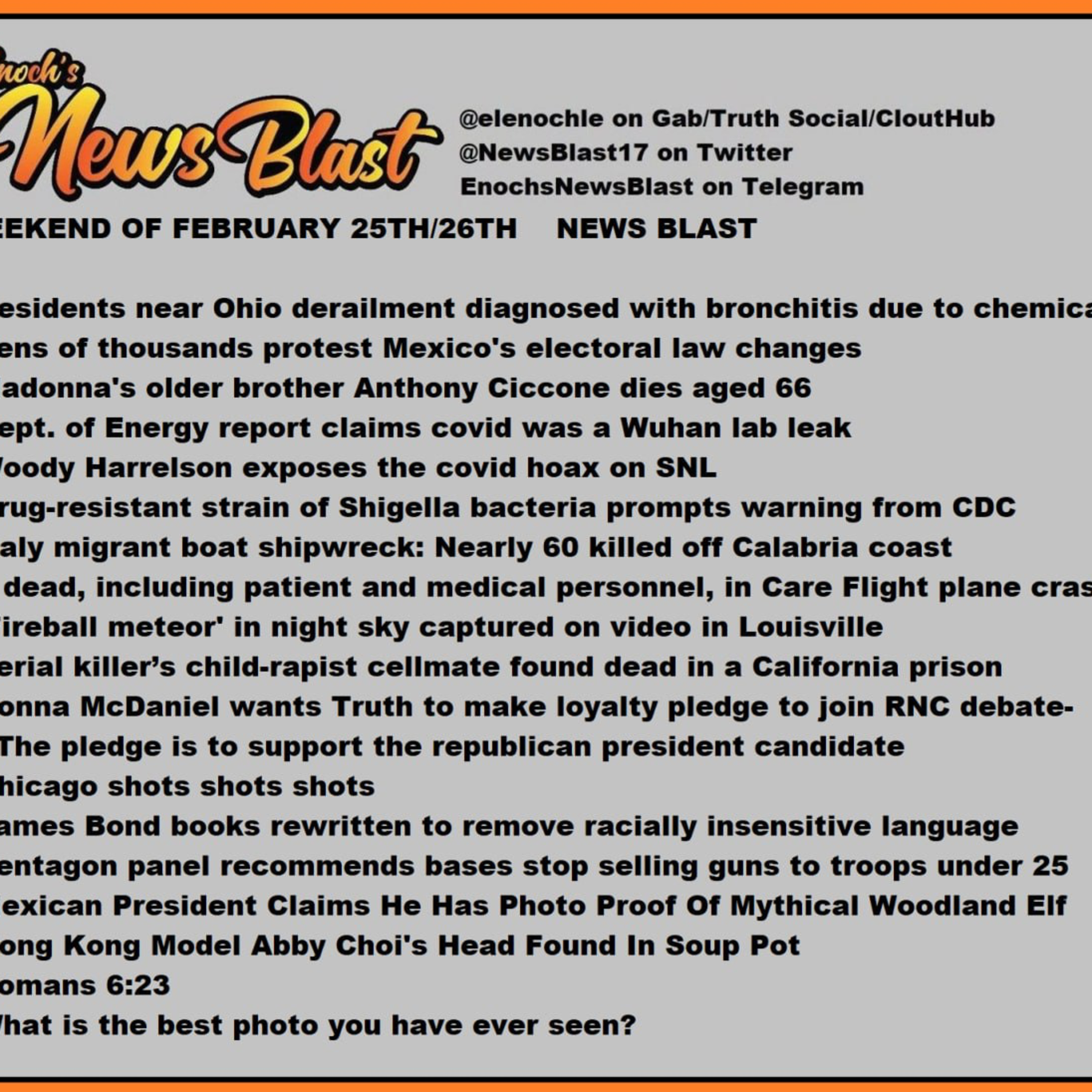 Weekend of February 25/26.2023 News Blast  episode artwork