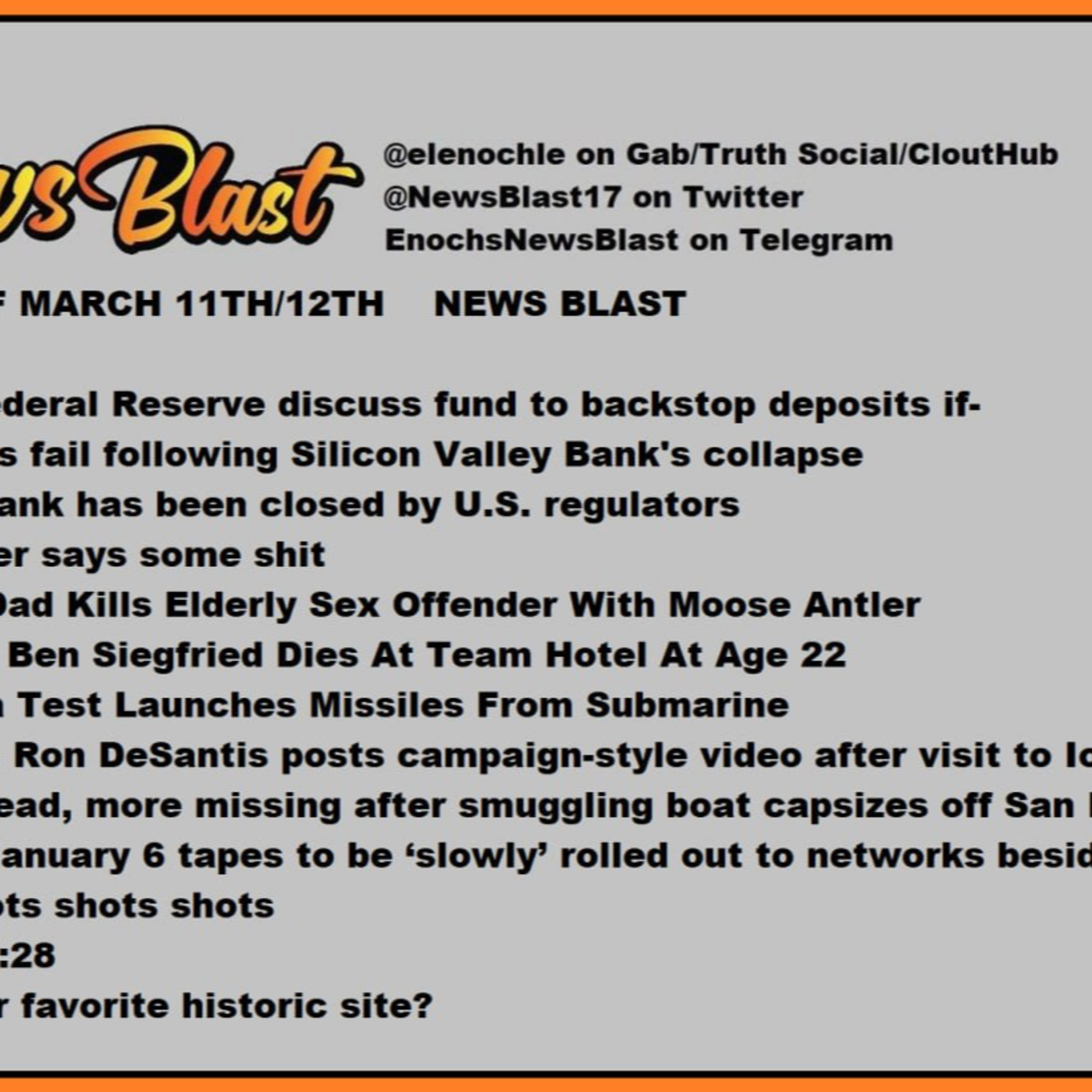 Weekend of March 11/12, 2023. News Blast episode artwork