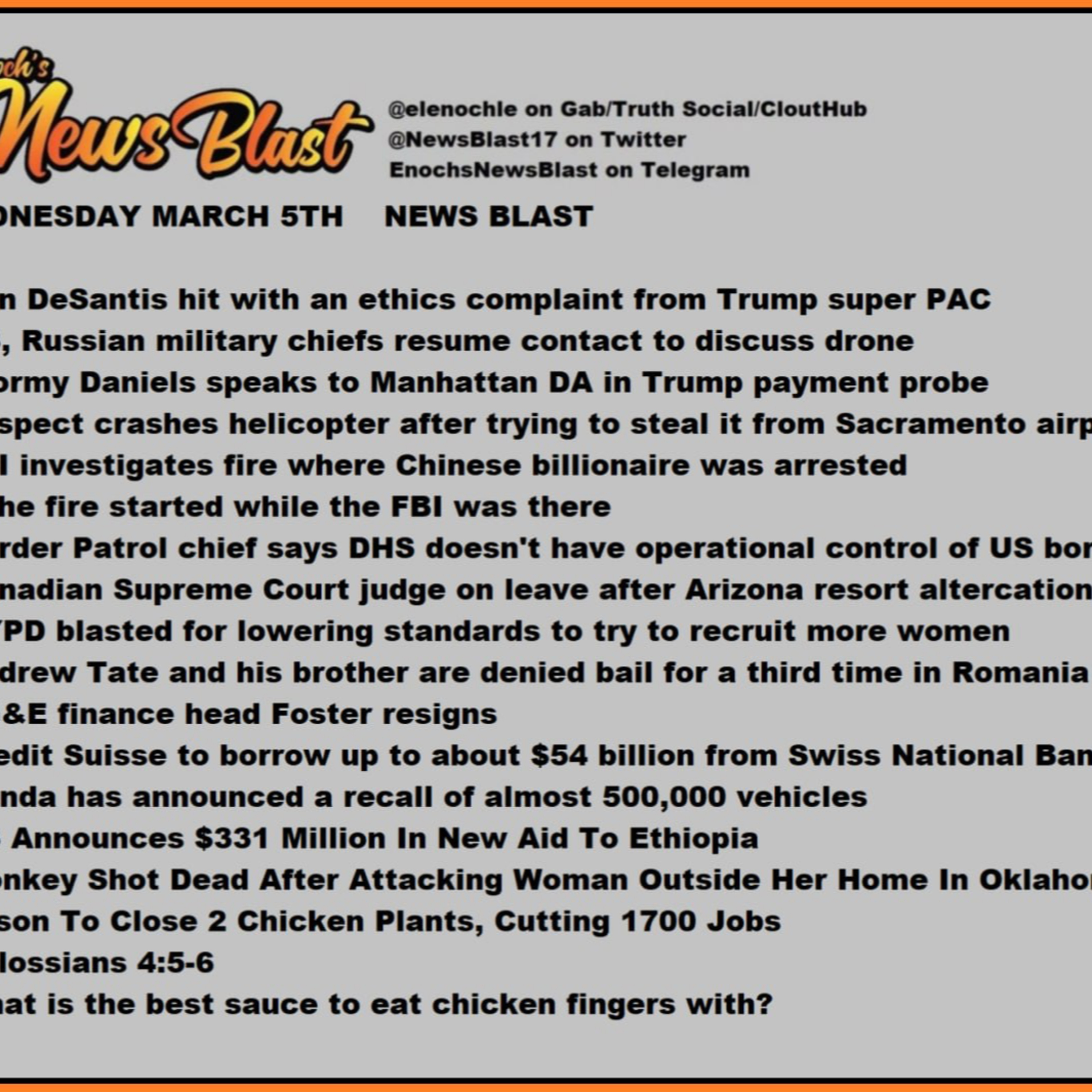 Wednesday, March 15, 2023 News Blast.  episode artwork