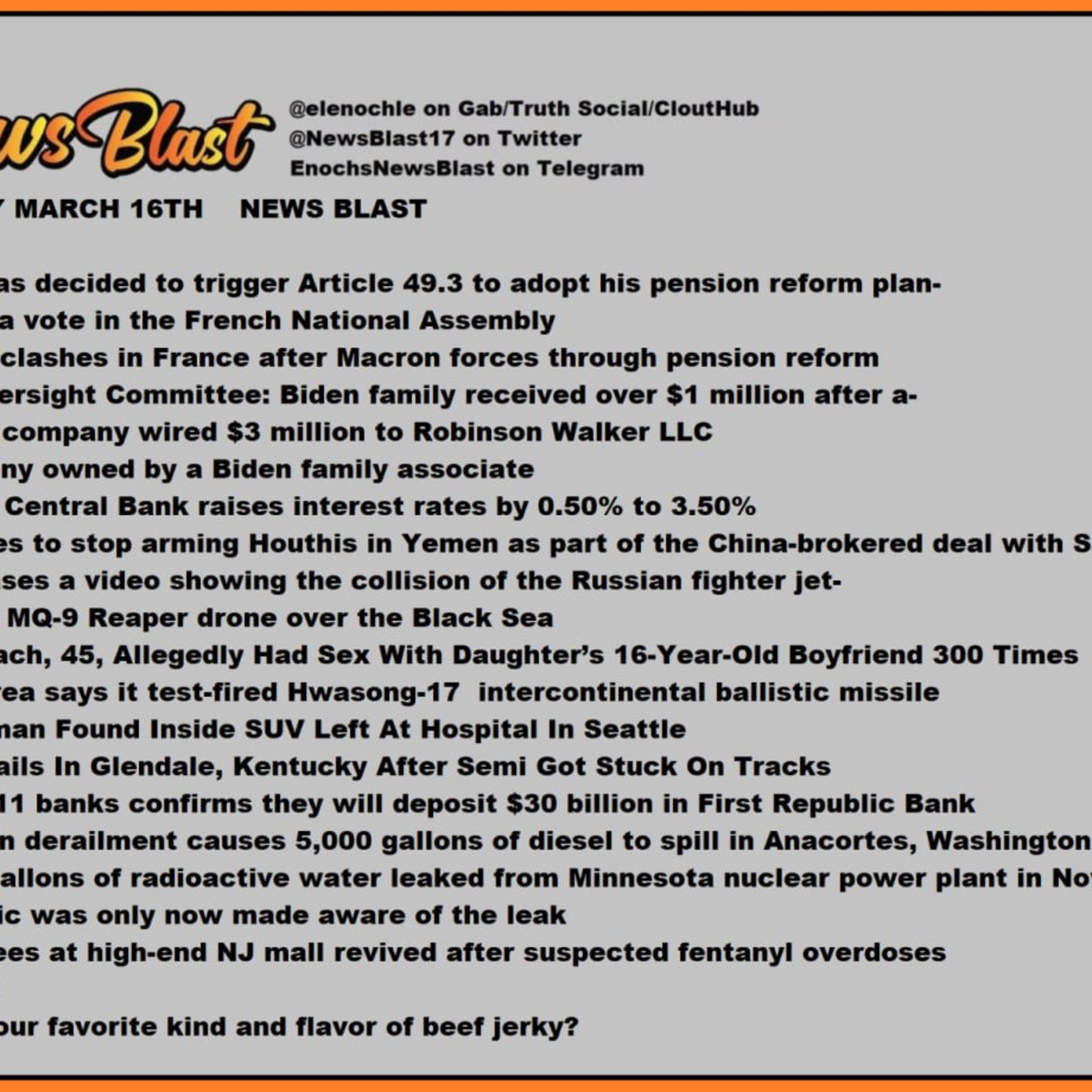 Thursday, March 16, 2023 News Blast.  episode artwork