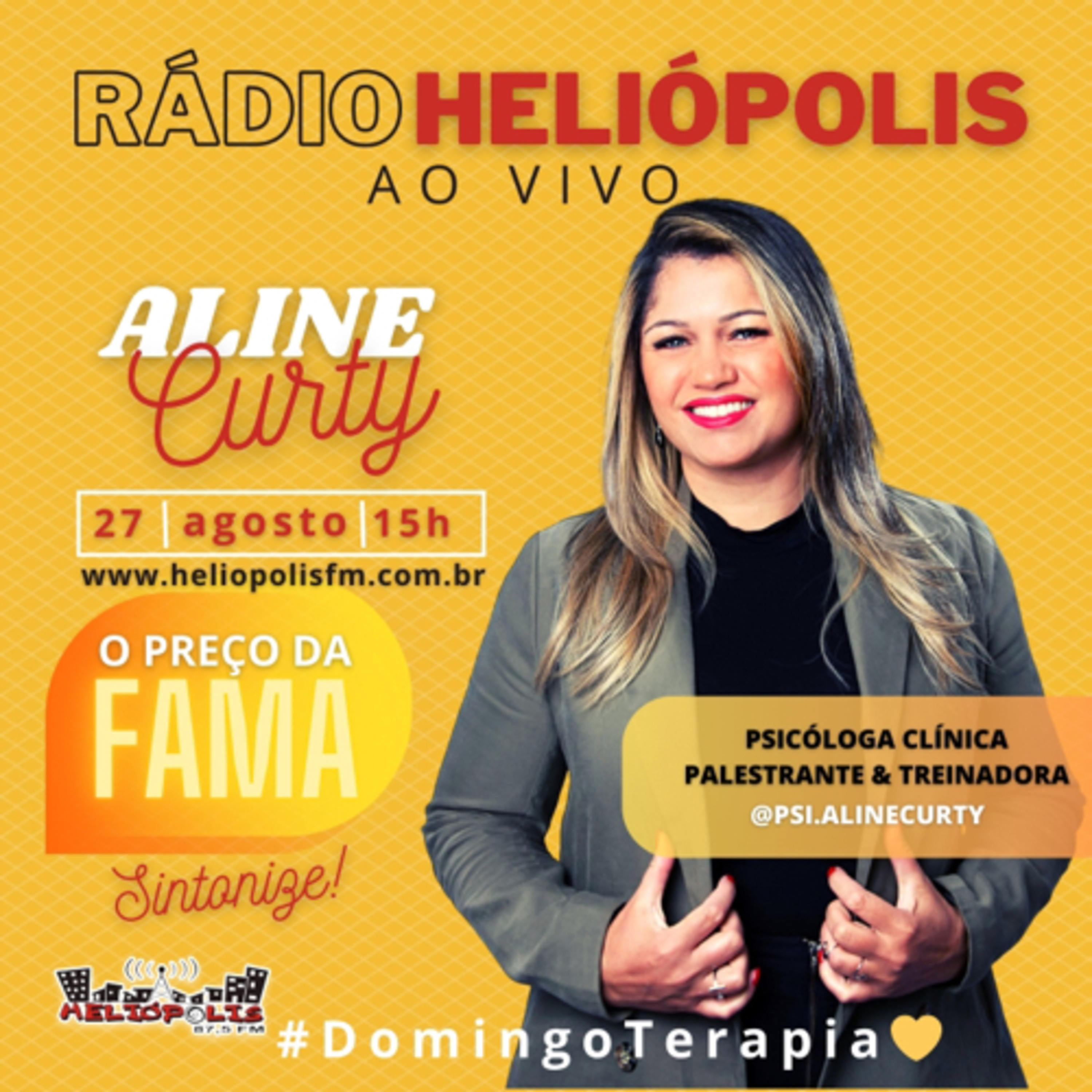 Alô, Pessoas! e Aline Curty: Domingo Terapia 💛, falando sobre o preço da fama. Rádio Heliópolis FM episode artwork