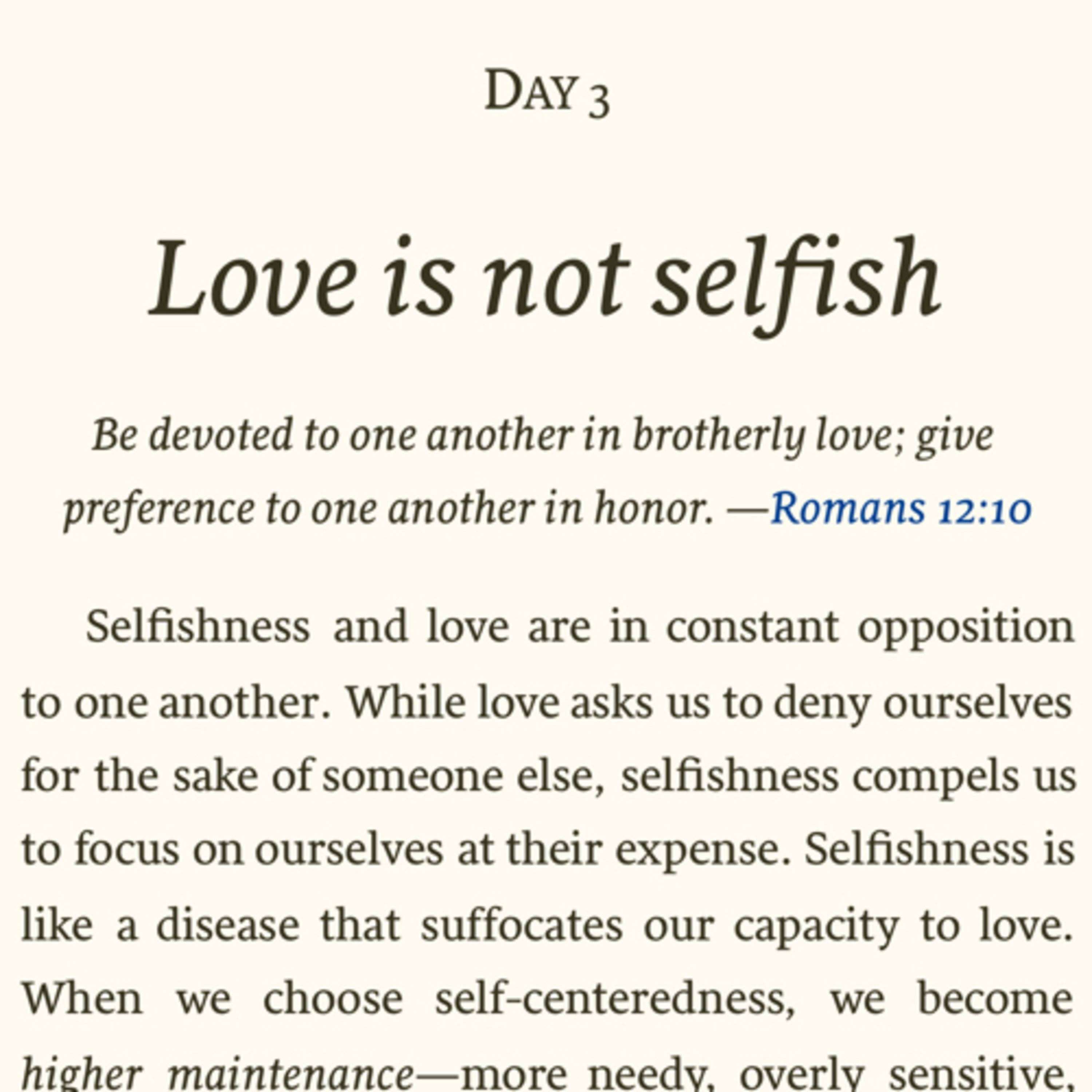 The Love Dare Day 3: Love is not selfish