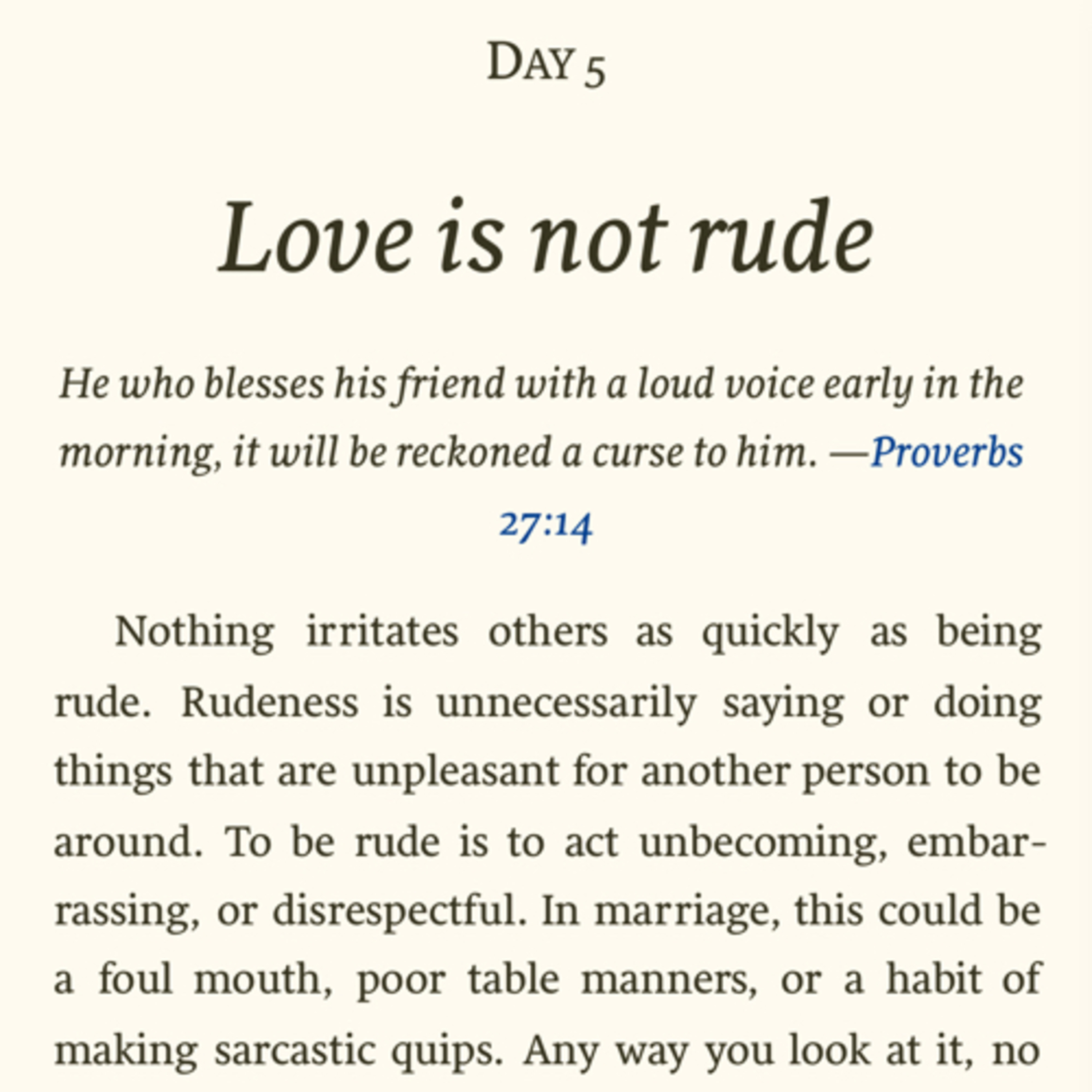 The Love Dare: Episode 5, Day 5, Love is not Rude