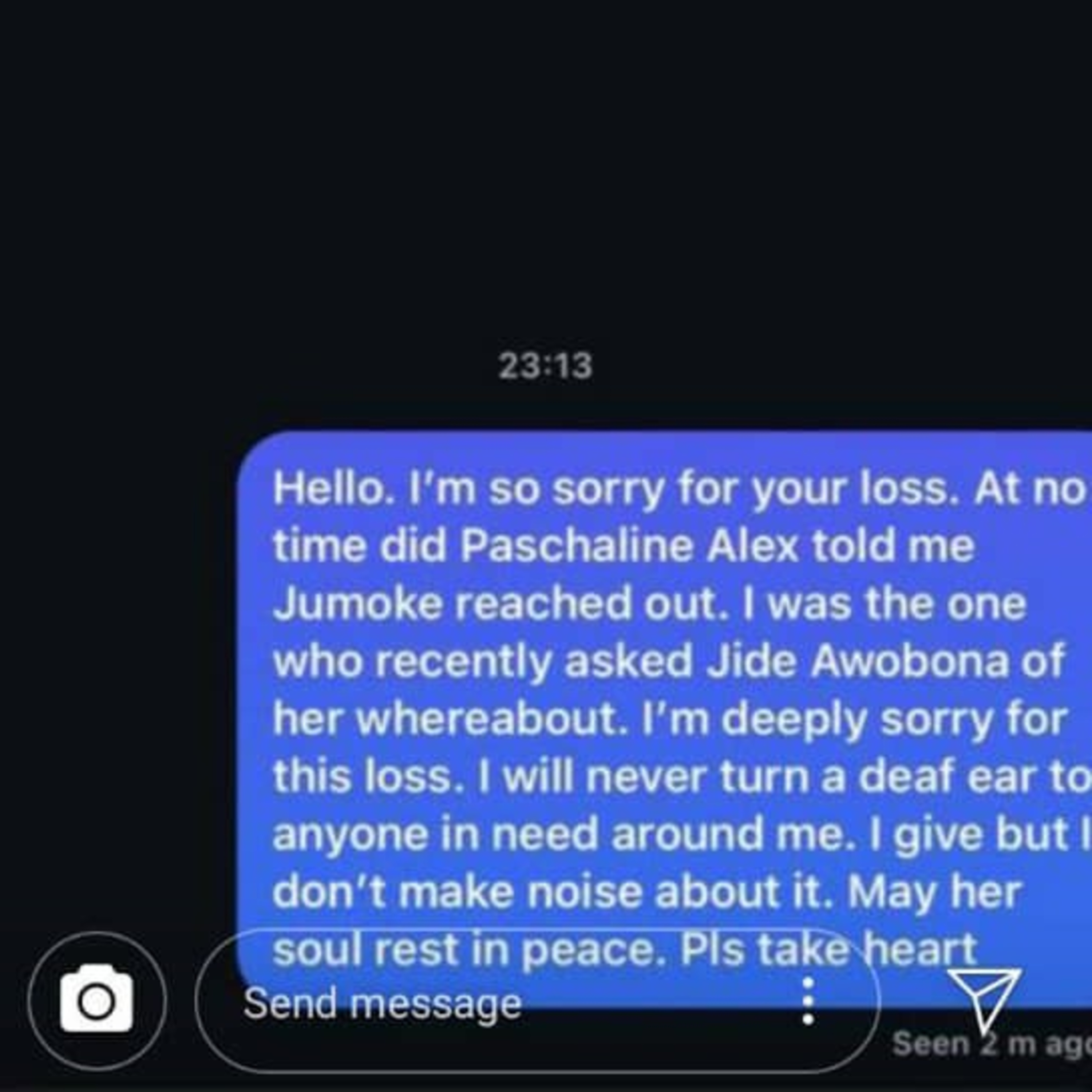Actress Funke Akindele shares screenshot of her message to late actress Jumoke's brother. episode artwork