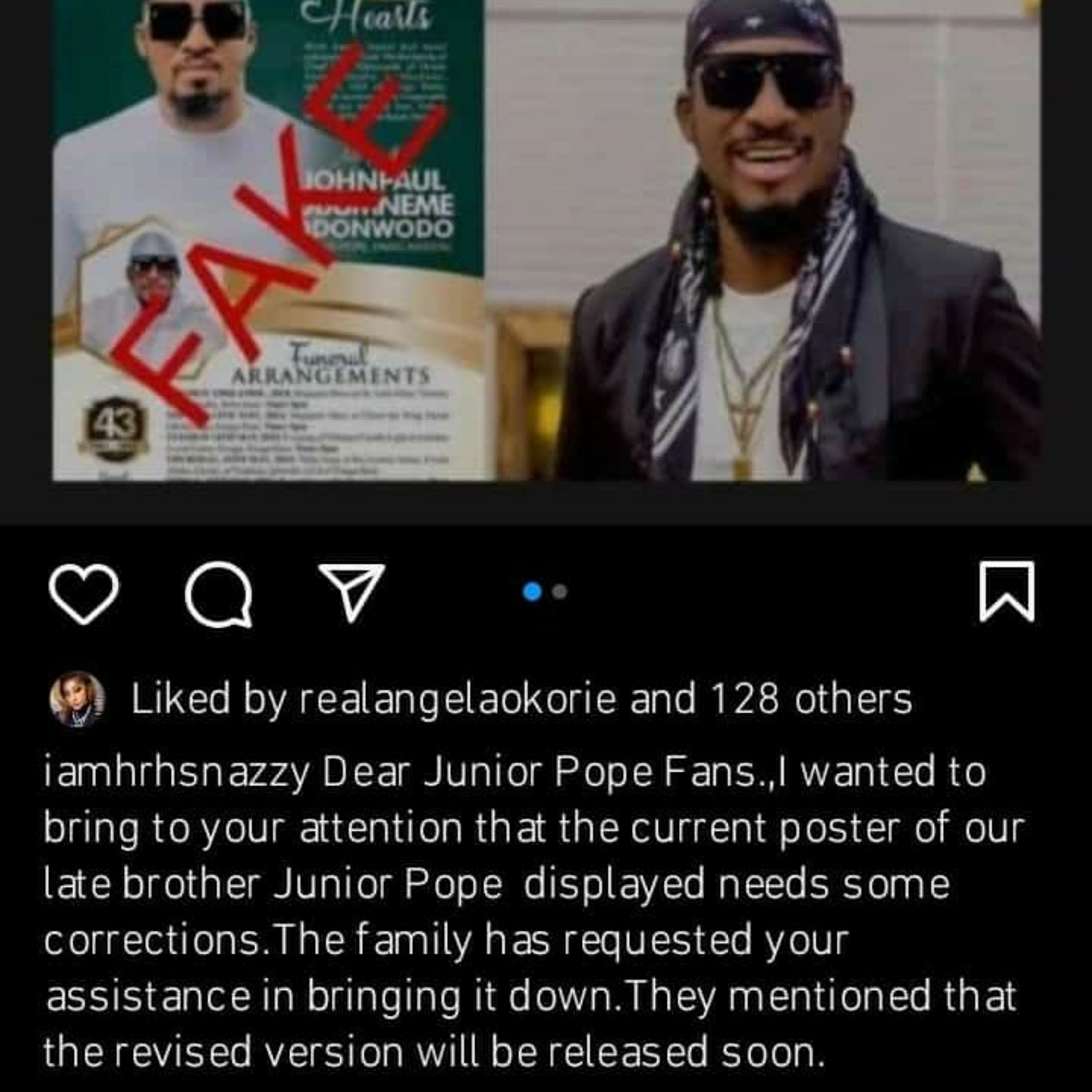 Family of the late actor Junior Pope clarifies concerns regarding his viral burial posters. episode artwork