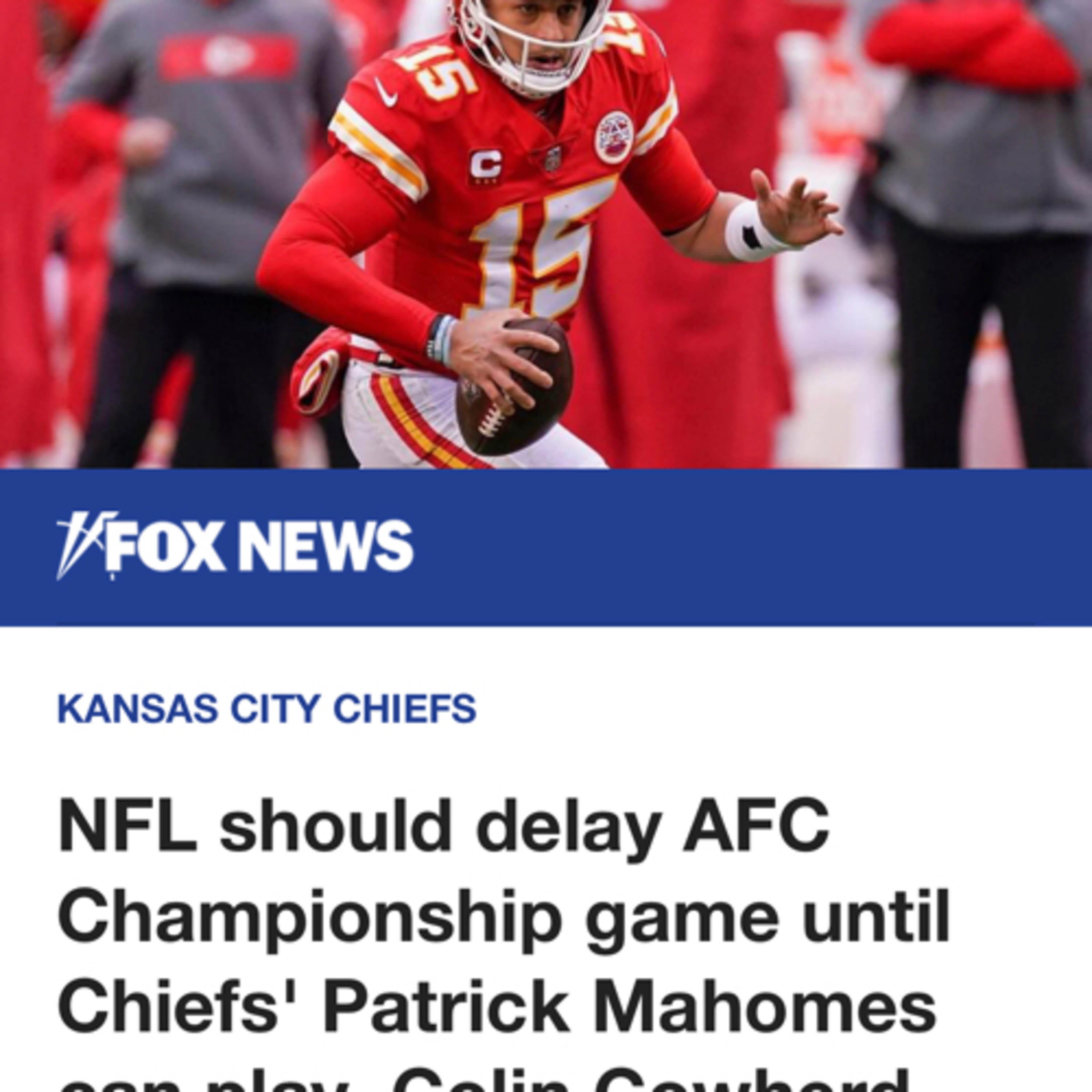 Fox sports host wants the #NFL to postpone the #AFC Championship game till #patrickMahomes is clear episode artwork