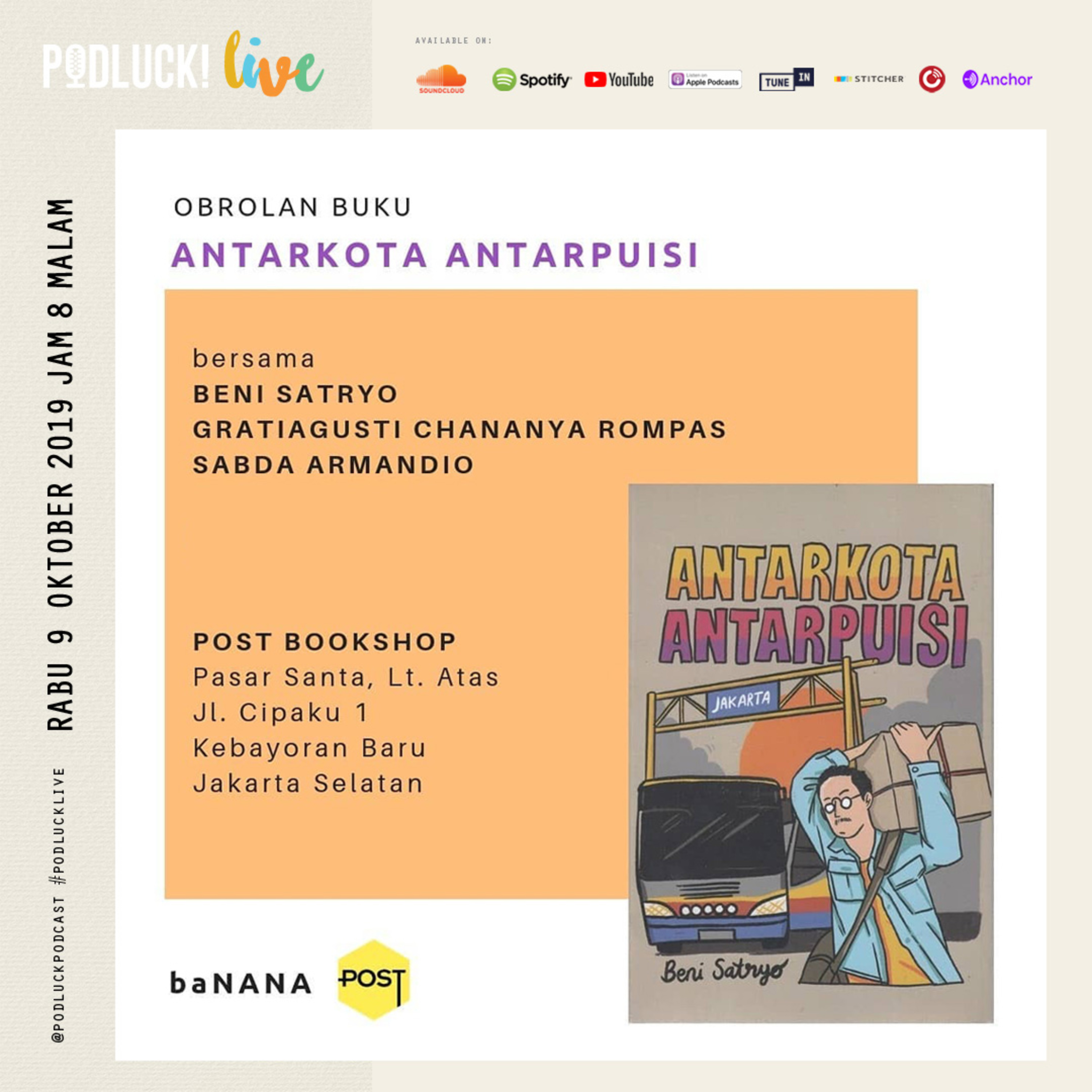 [LIVE] Obrolan Buku Antarkota Antarpuisi feat. Beni Satryo, Gratiagusti Chananya Rompas, Sabda Armandio episode artwork