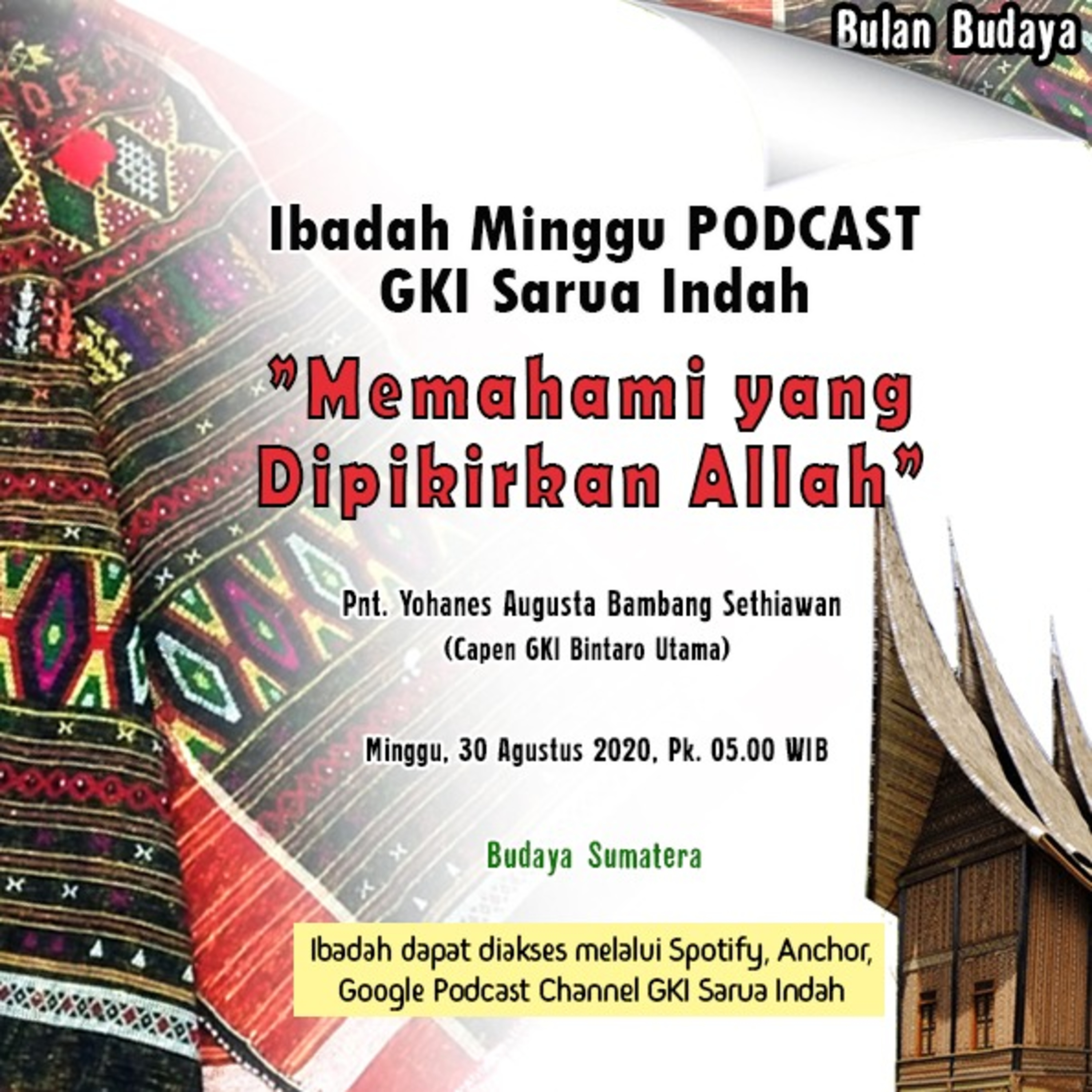 Ibadah Online 30 Agustus 2020 ( Budaya Sumatera ) episode artwork