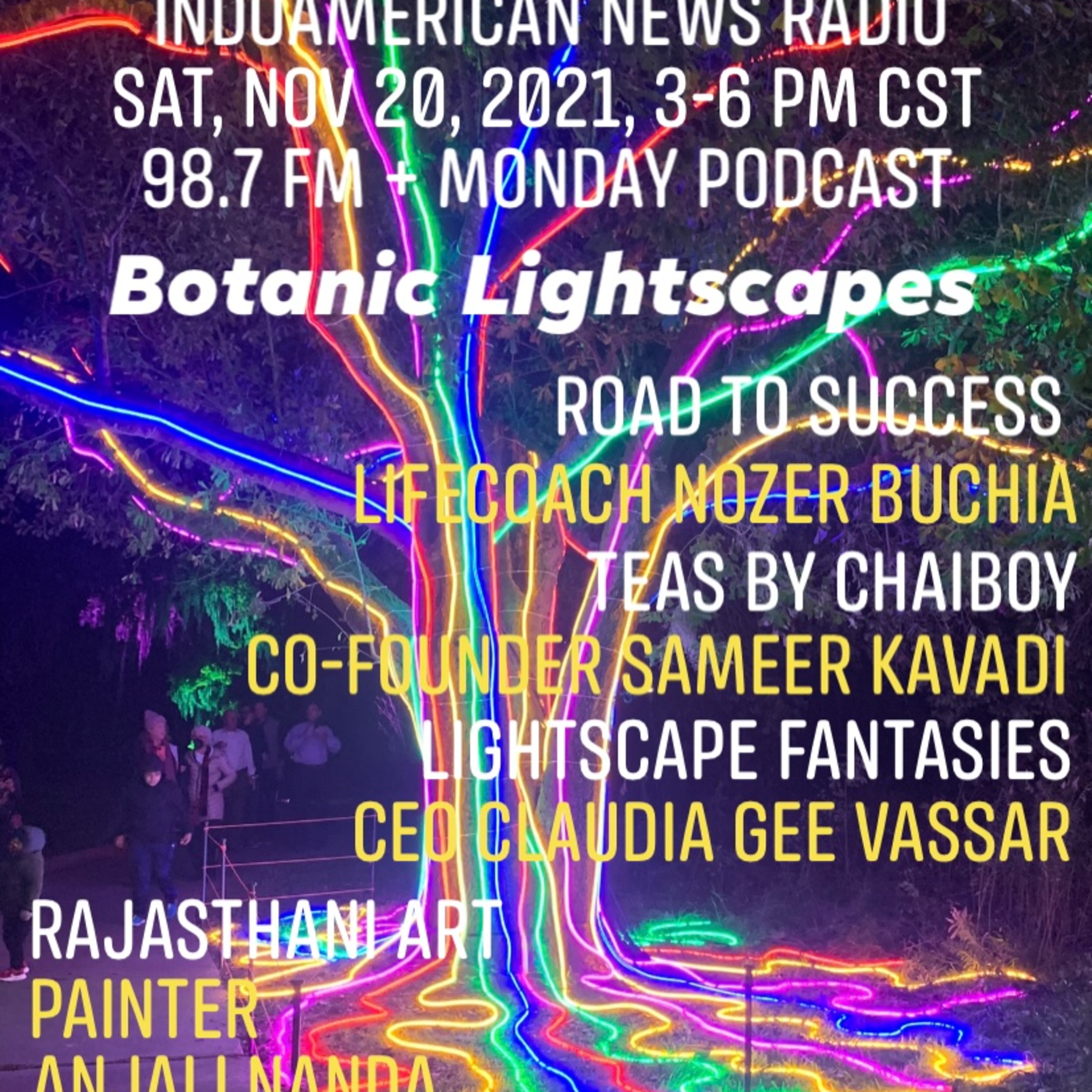 IANR 2147 112021 Road to Success by Nozer Buchia; Artisan Teas by Chaiboy by Samir Kavadi; Lightscapes by Botanic Garden CEO Claudia Gee Vassar; Rajasthani Art by Painter Anjali Nanda episode artwork
