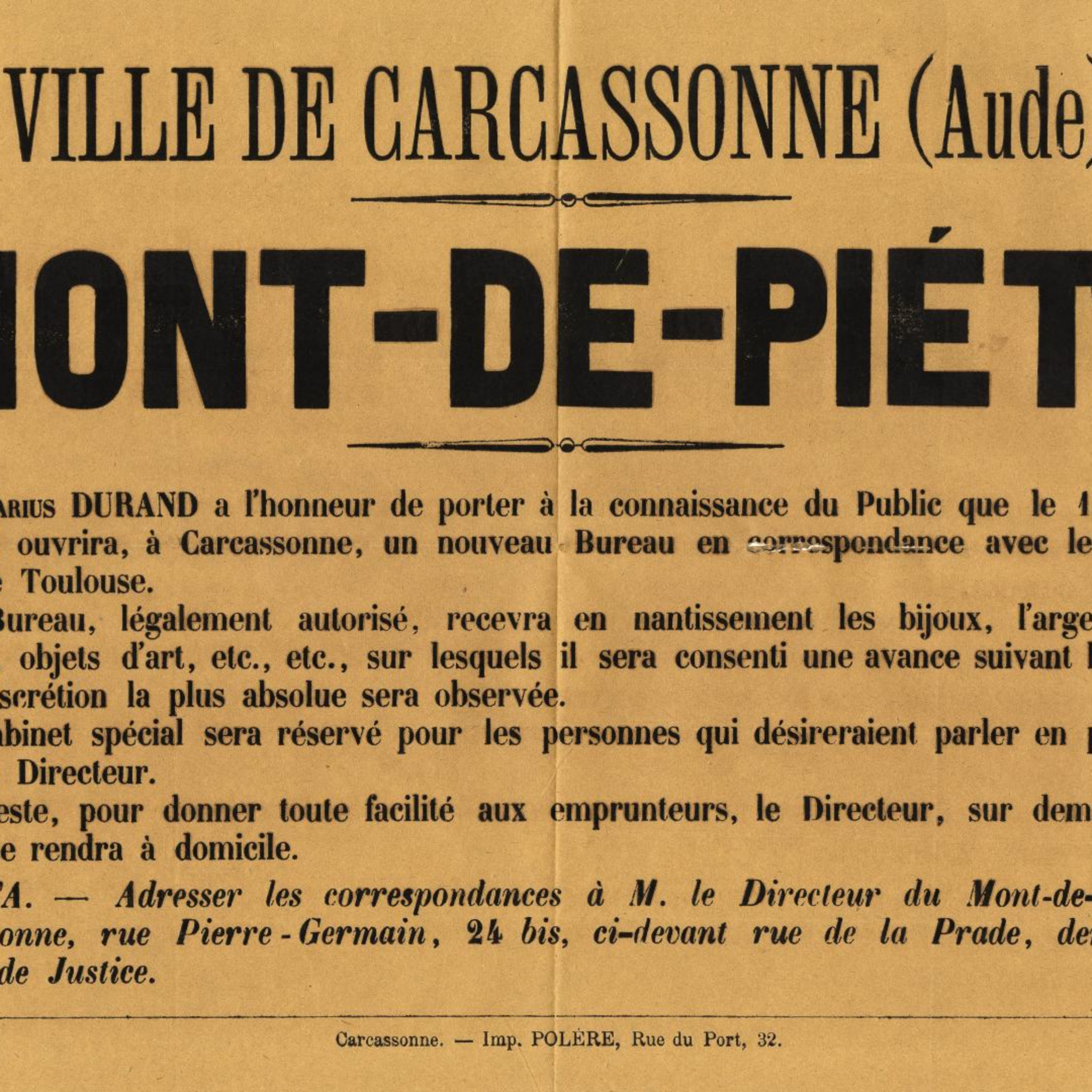 Petites histoires d'Archives #13 Ouverture d'un Mont-de-Piété à Carcassonne!