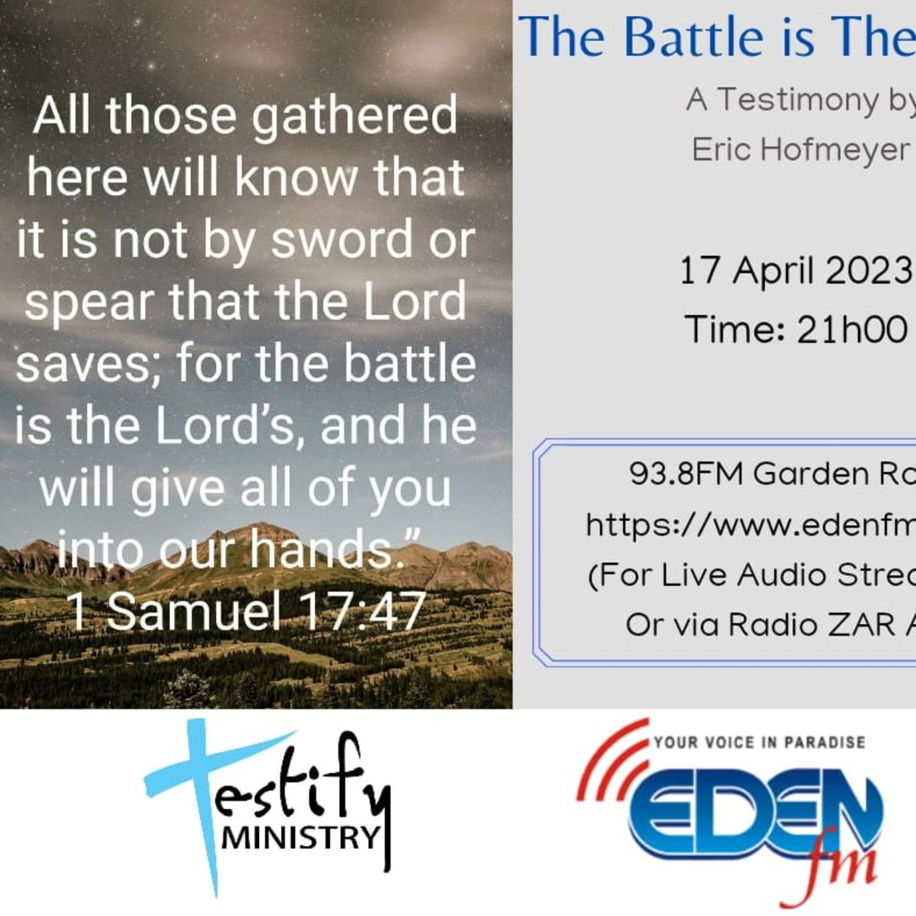 Testify 20230417 The Battle is the Lord's by Eric Hofmeyer