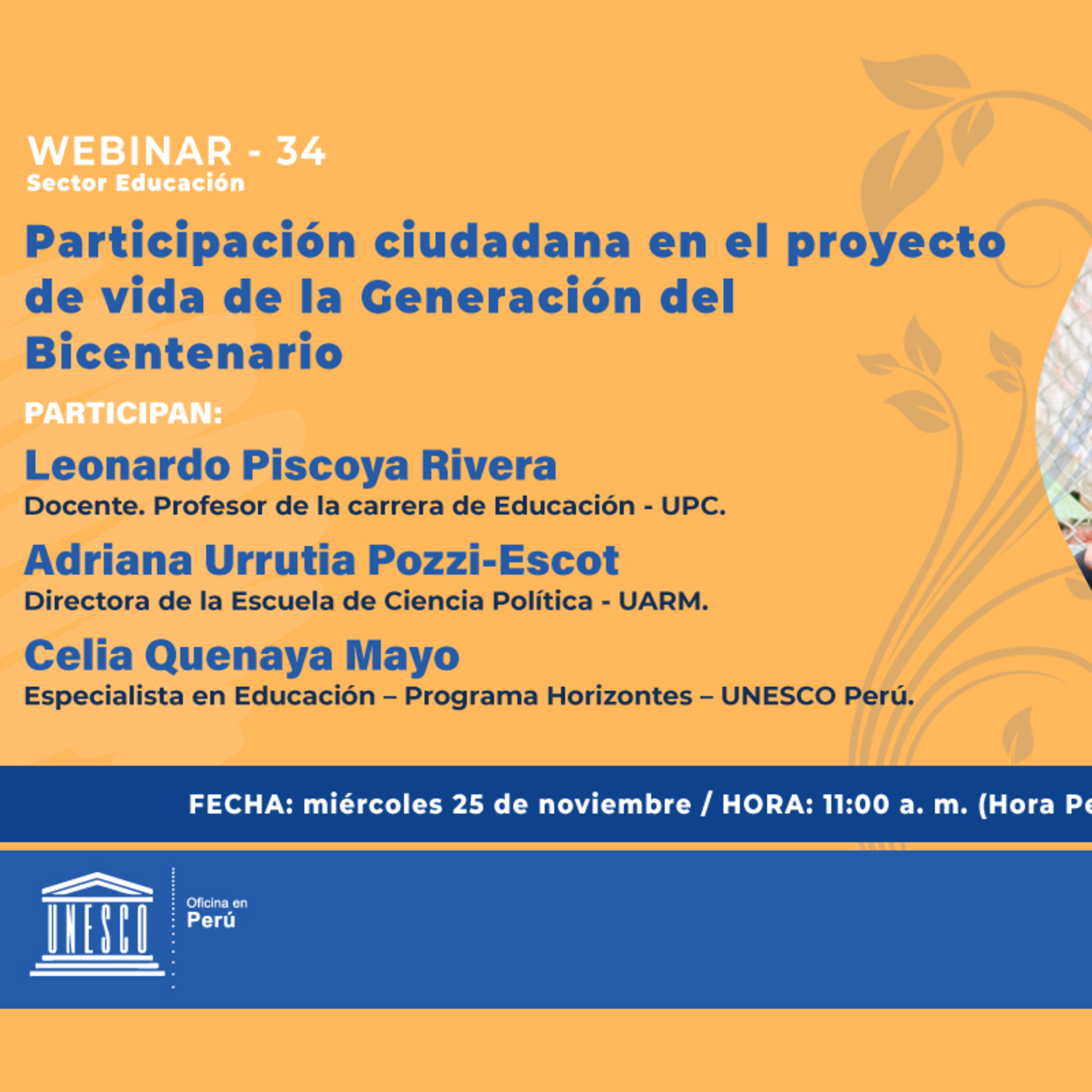 Webinar 34: Participación ciudadana en el proyecto de vida de la Generación del Bicentenario episode artwork