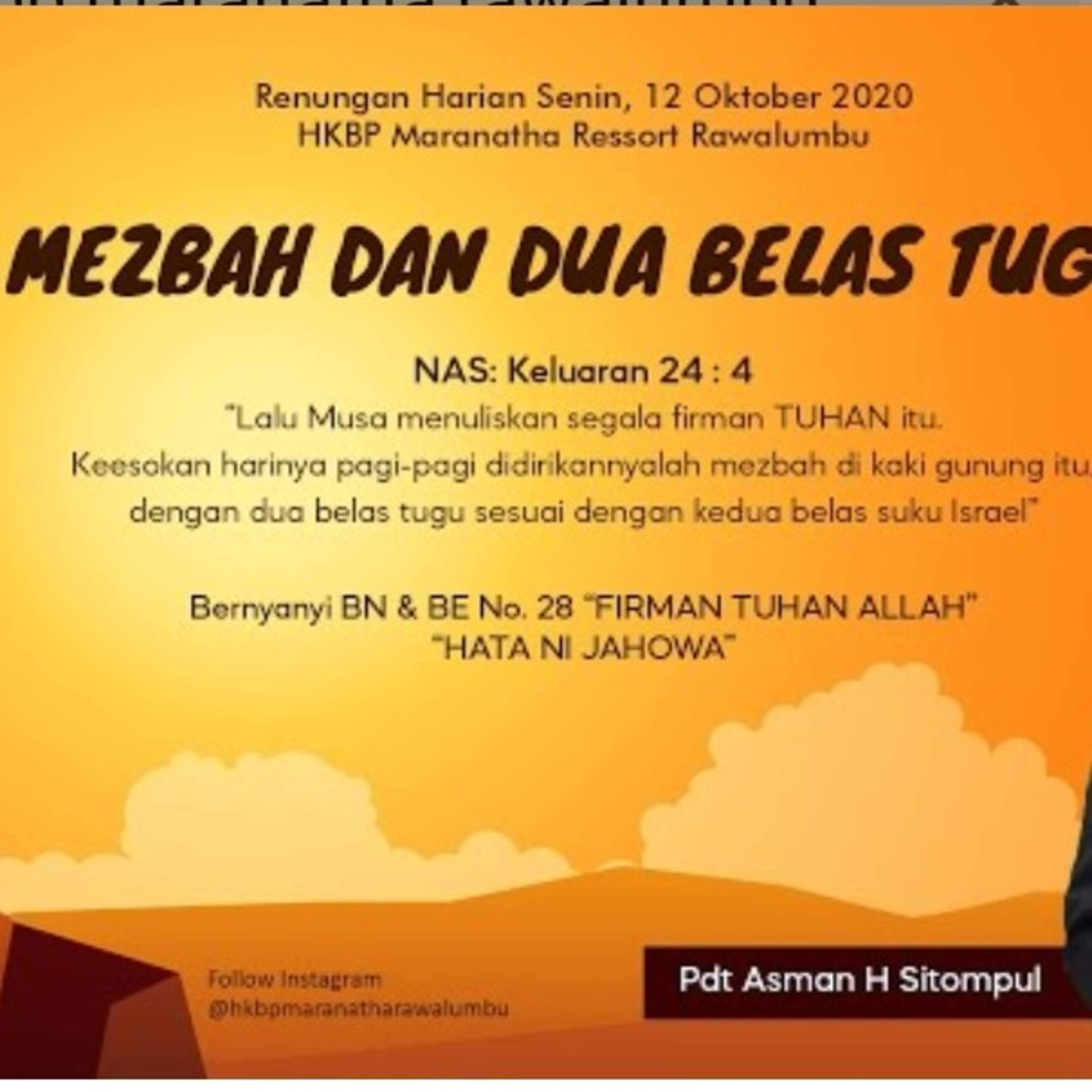 Renungan Harian Senin, 12 Oktober 2020 "MEZBAH DAN DUA BELAS TUGU" episode artwork
