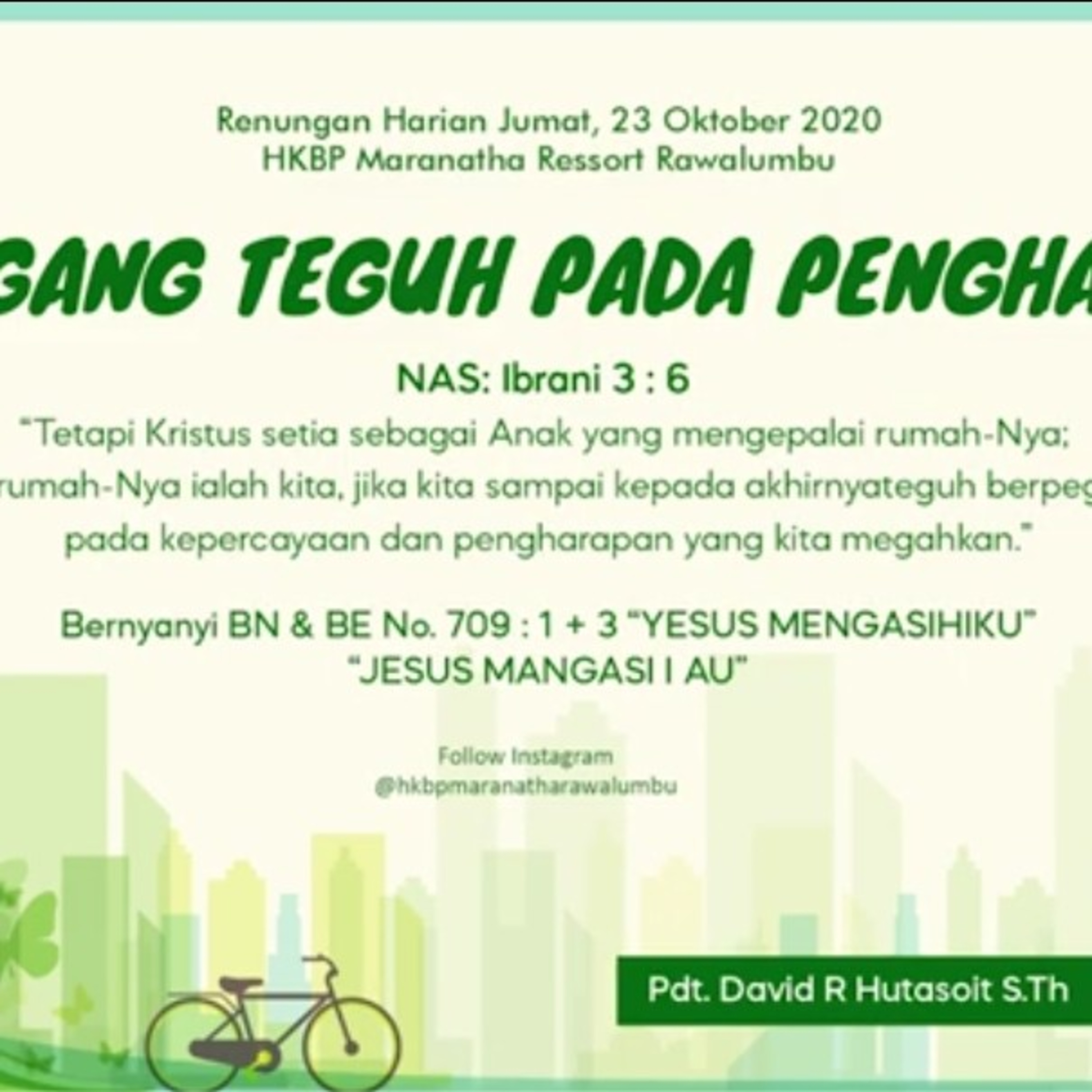 Renungan Harian Jum'at, 23 Oktober 2020 "BERPEGANG TEGUH PADA PENGHARAPAN" episode artwork